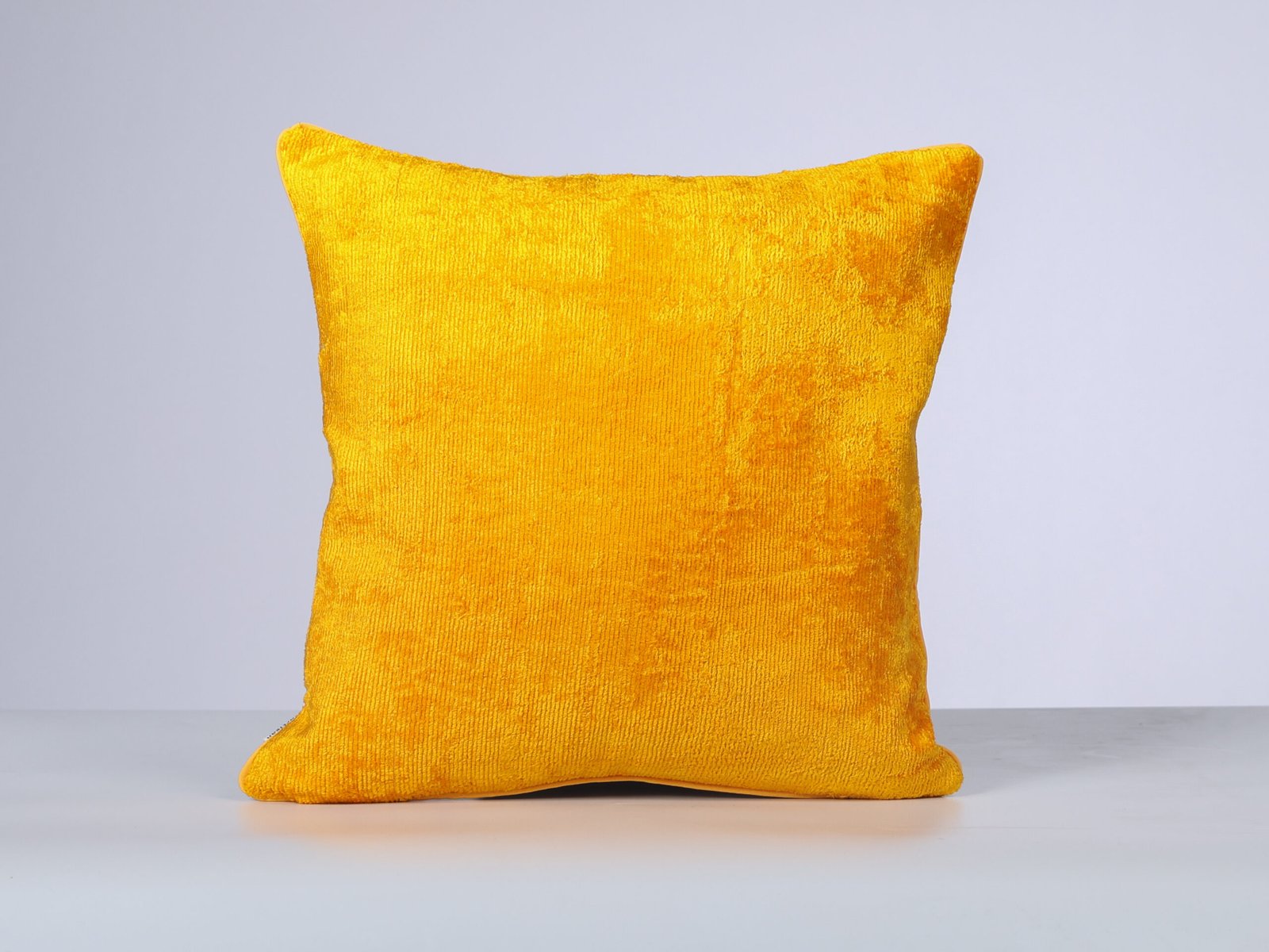 Yellow velvet ikat cushion for sale - Image 2