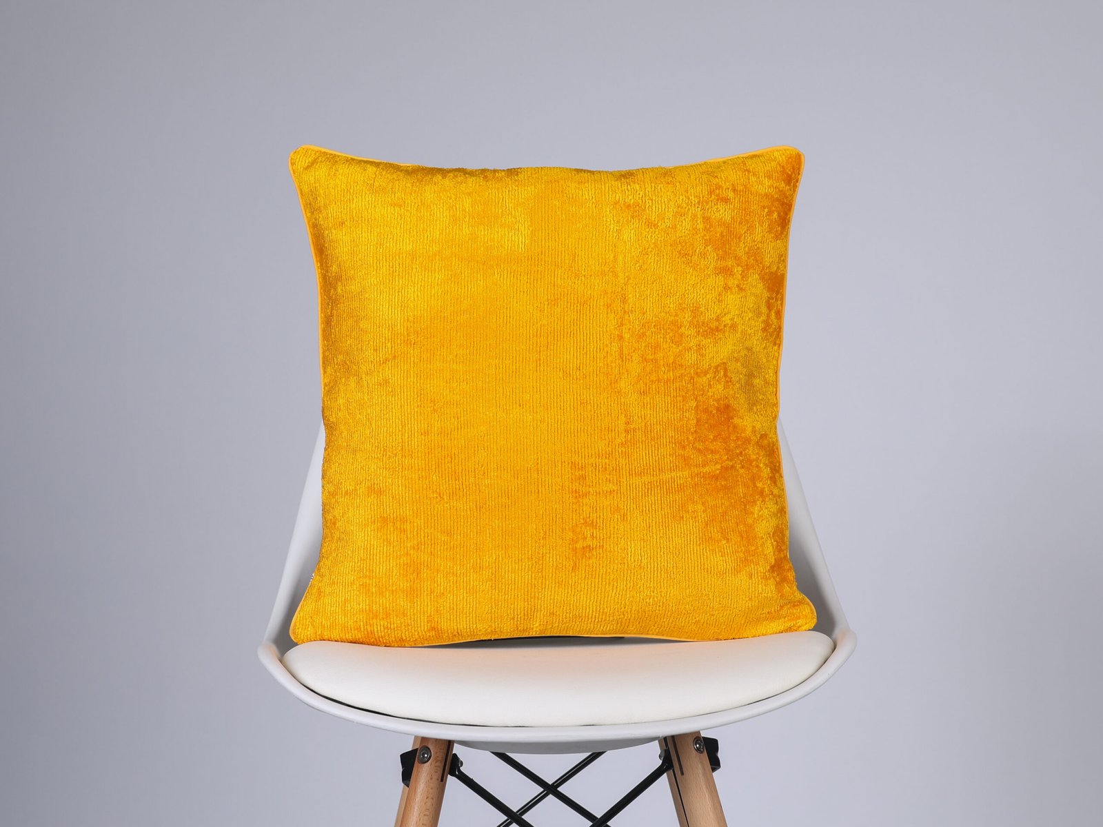 Yellow velvet ikat cushion for sale