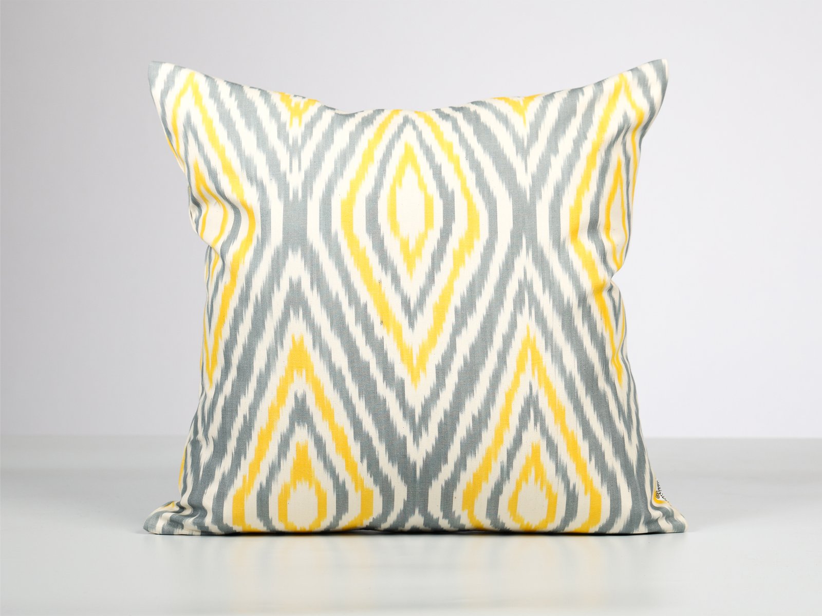 Yellow Gray Uzbek Ikat Cushion Cover - Image 2