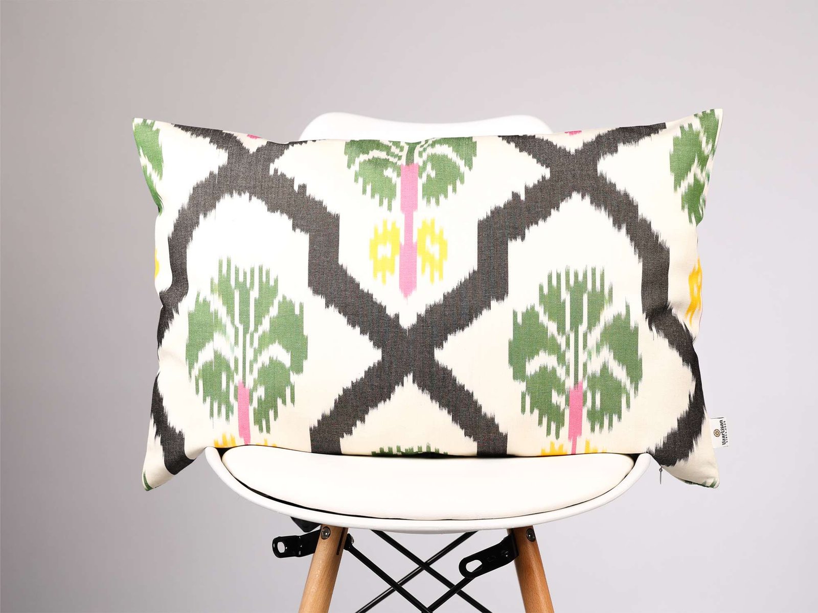 Black and Green Ikat Decorative Cushion Cover