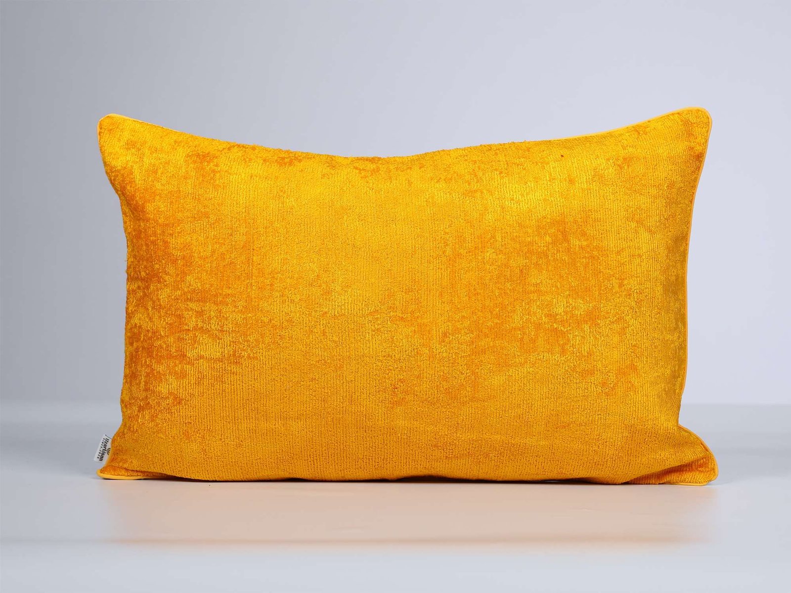 Yellow velvet ikat cushion for sale - Image 6
