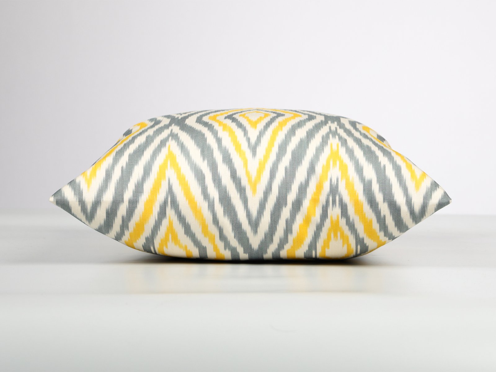 Yellow Gray Uzbek Ikat Cushion Cover - Image 4