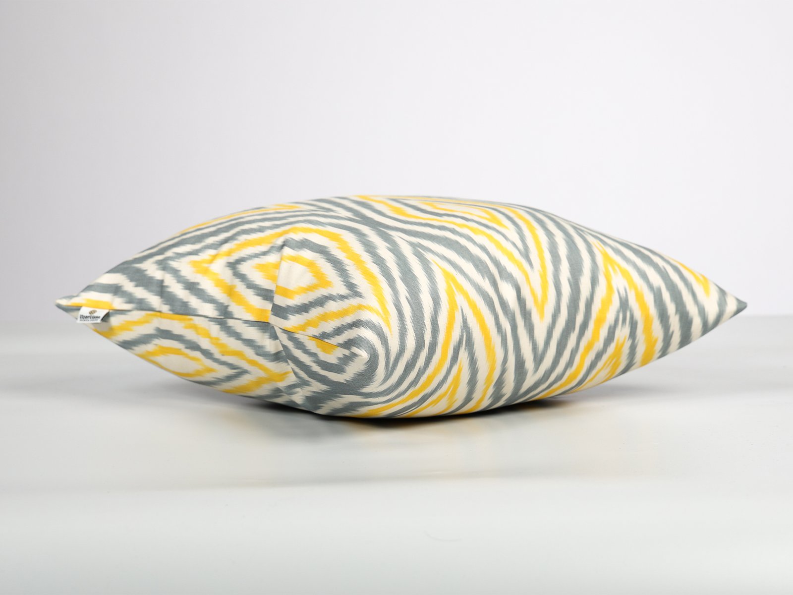 Yellow Gray Uzbek Ikat Cushion Cover - Image 5