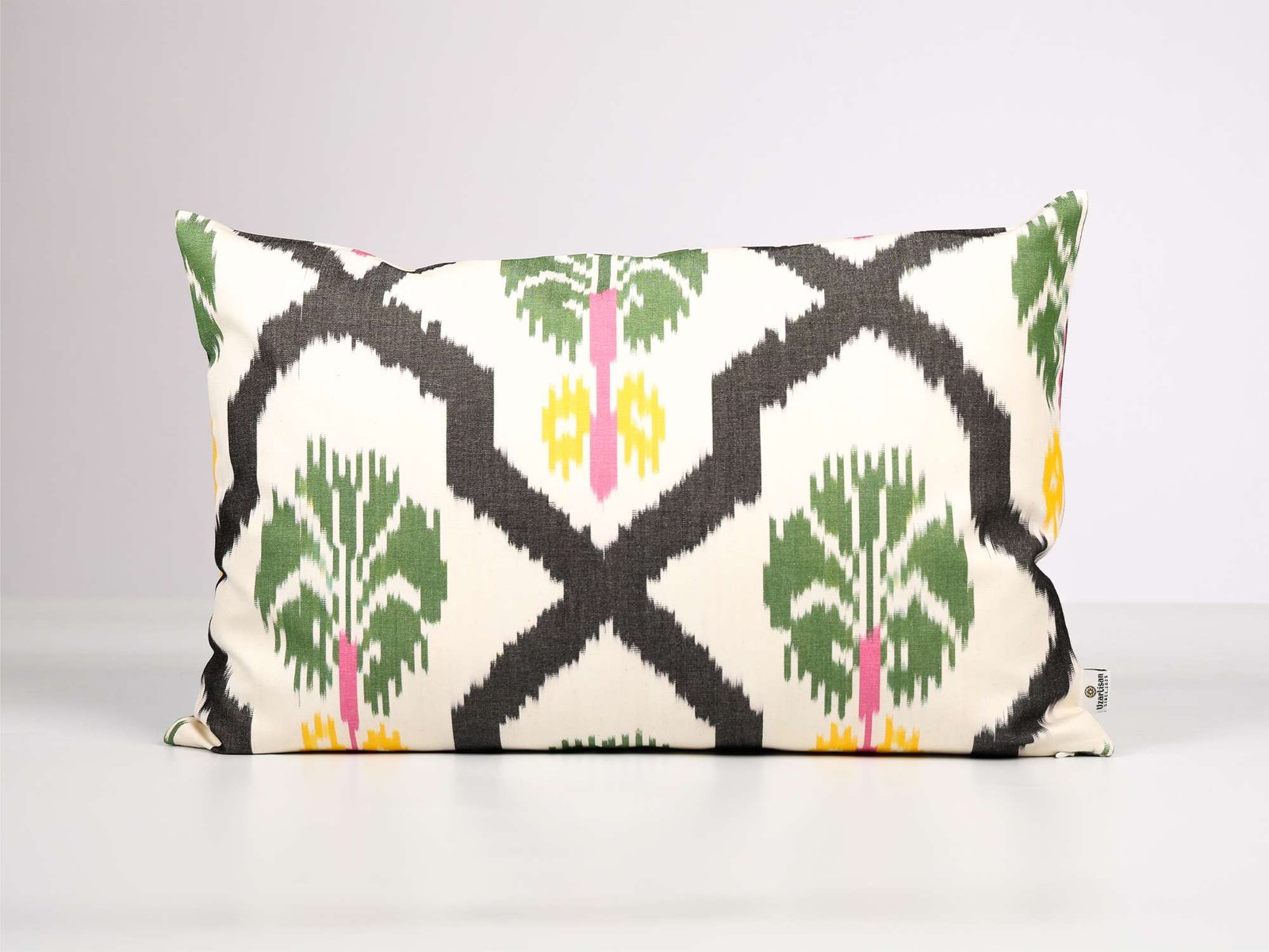 Black and Green Ikat Decorative Cushion Cover - Image 2
