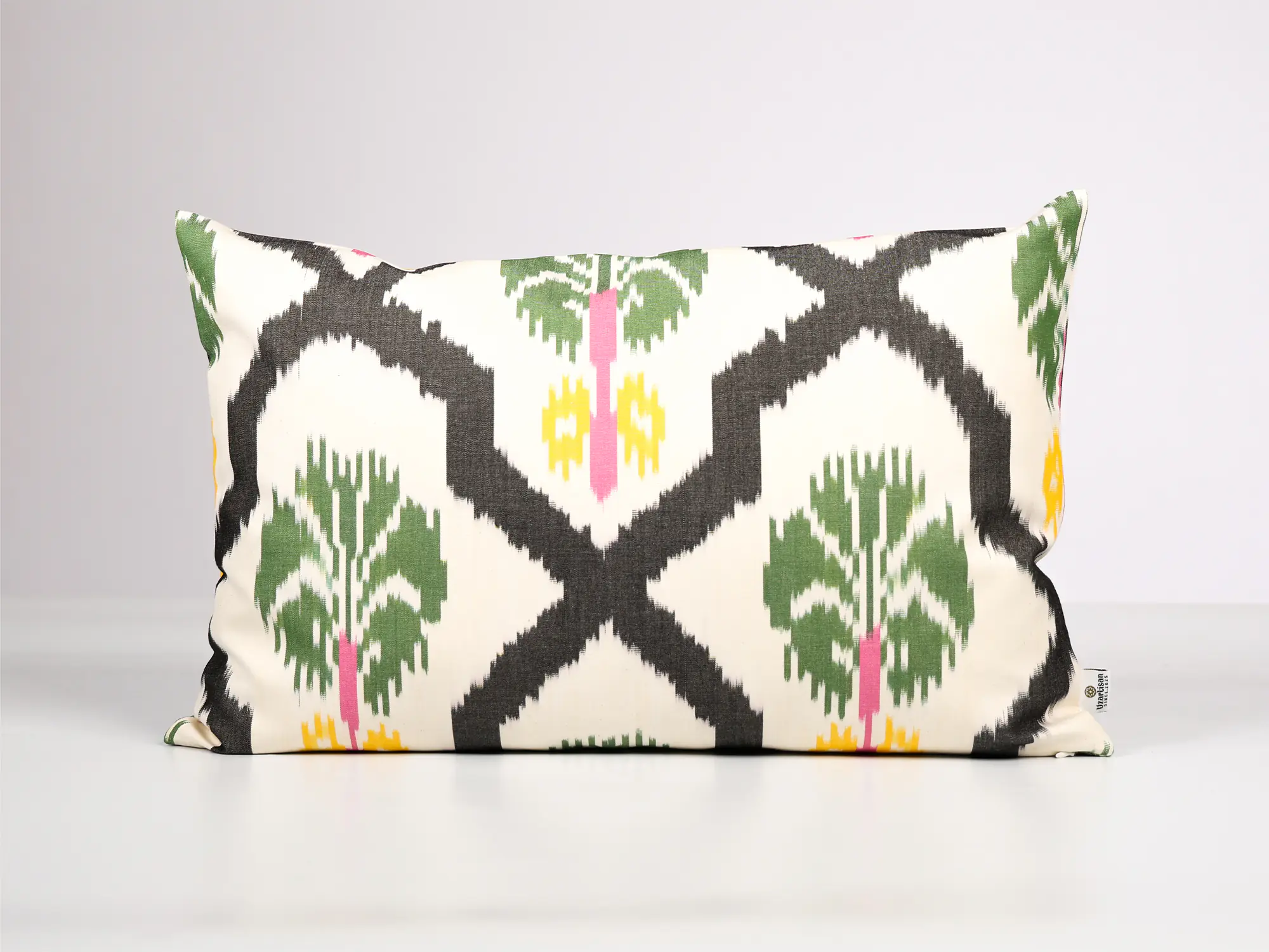 Black and Green Ikat Decorative Cushion Cover