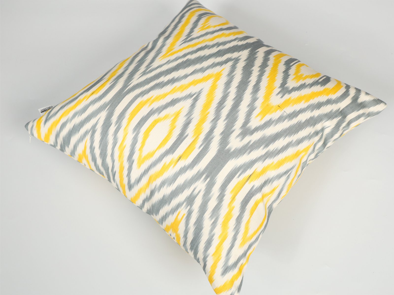 Yellow Gray Uzbek Ikat Cushion Cover - Image 6