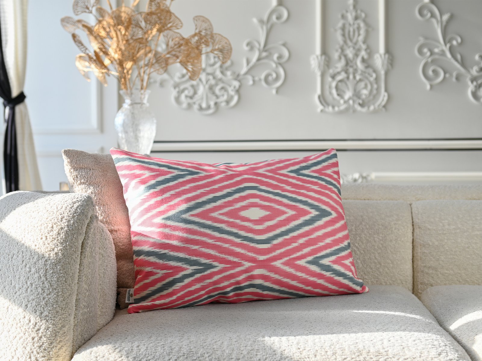 Pink Gray Ikat Lumbar Pillow Cover - Image 3