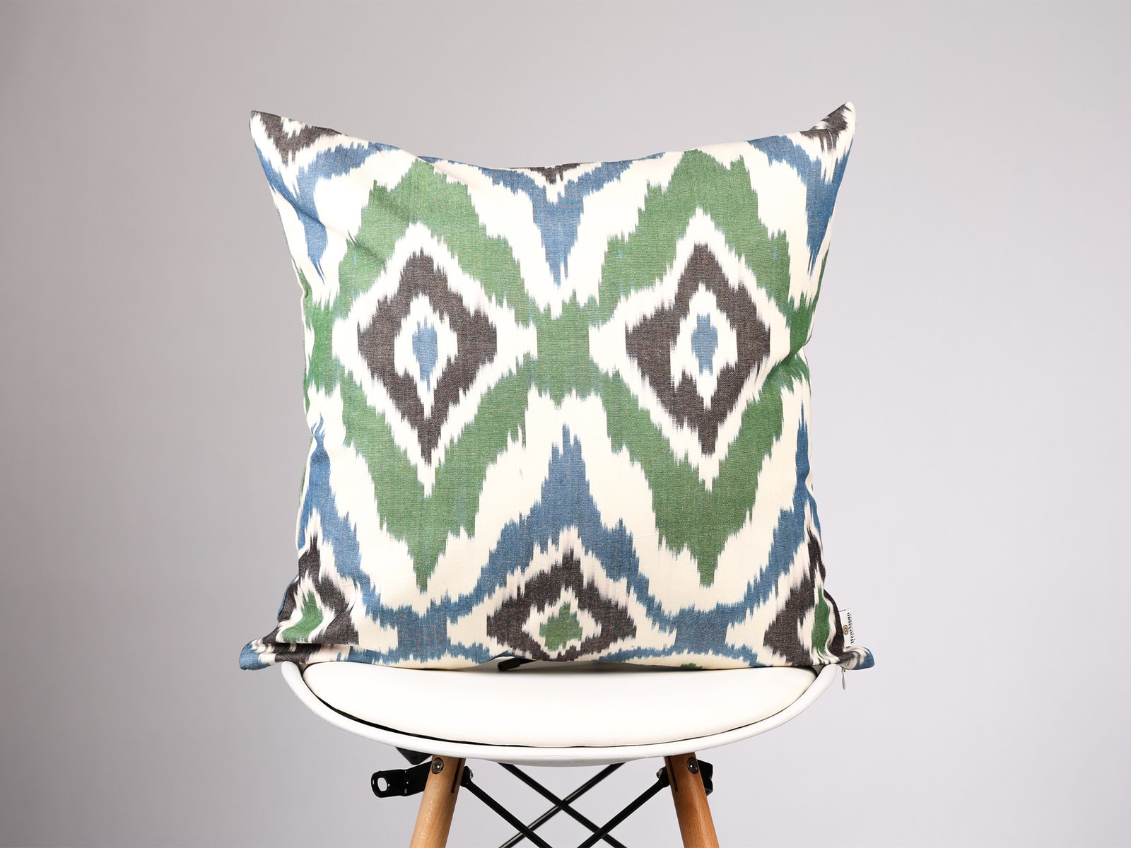 Green Blue Geometric Ikat Pillow Cover