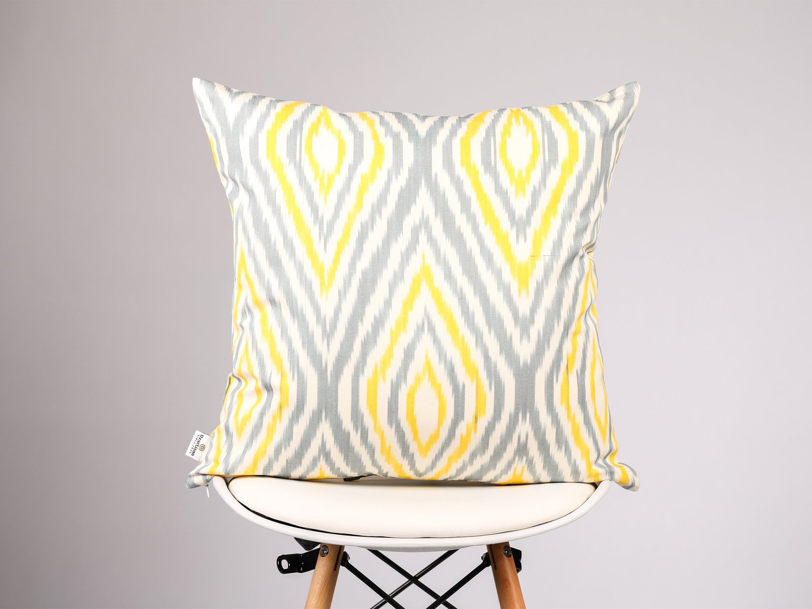 Yellow Gray Uzbek Ikat Cushion Cover