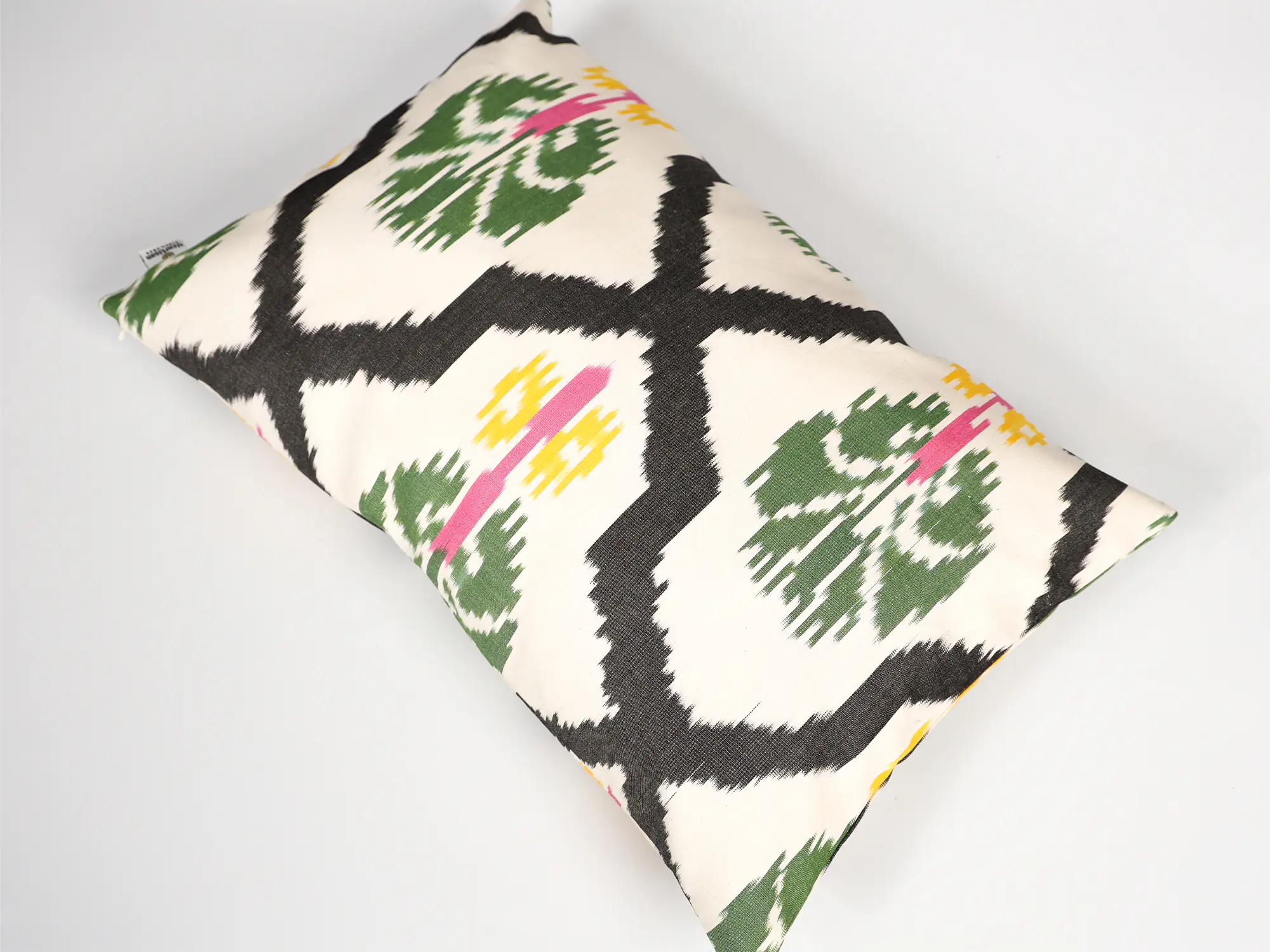 Black and Green Ikat Decorative Cushion Cover