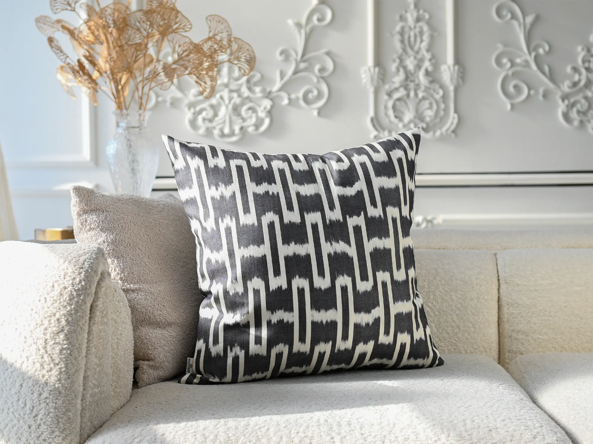 Black Geometric Ikat Pillow Cover