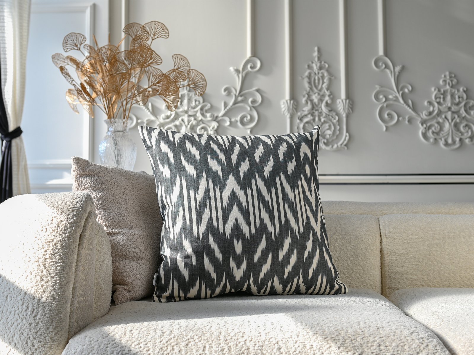Black and White Ikat Pillow Cover - Image 3