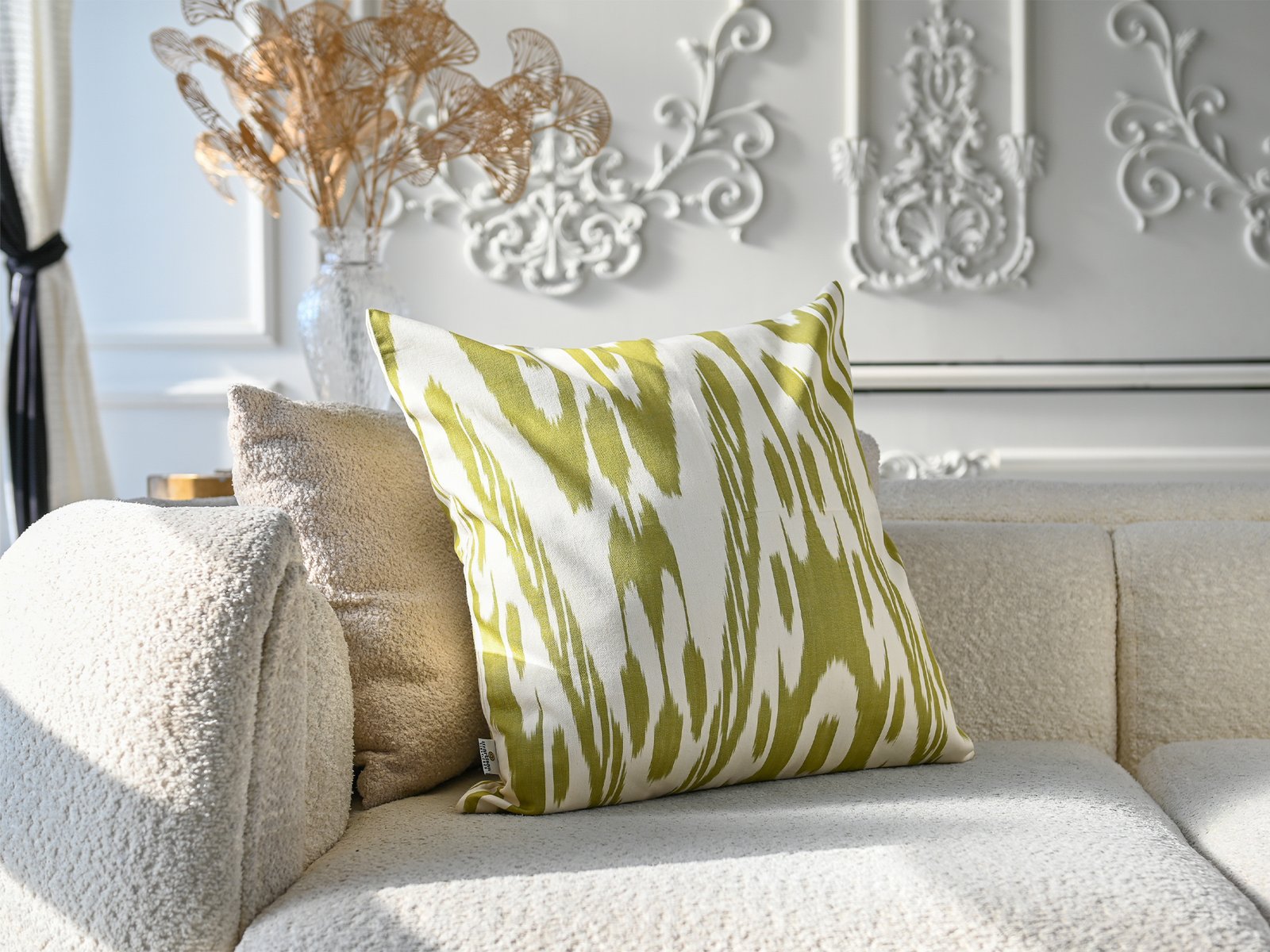 Golden Ikat Pattern Pillow Cover - Image 3