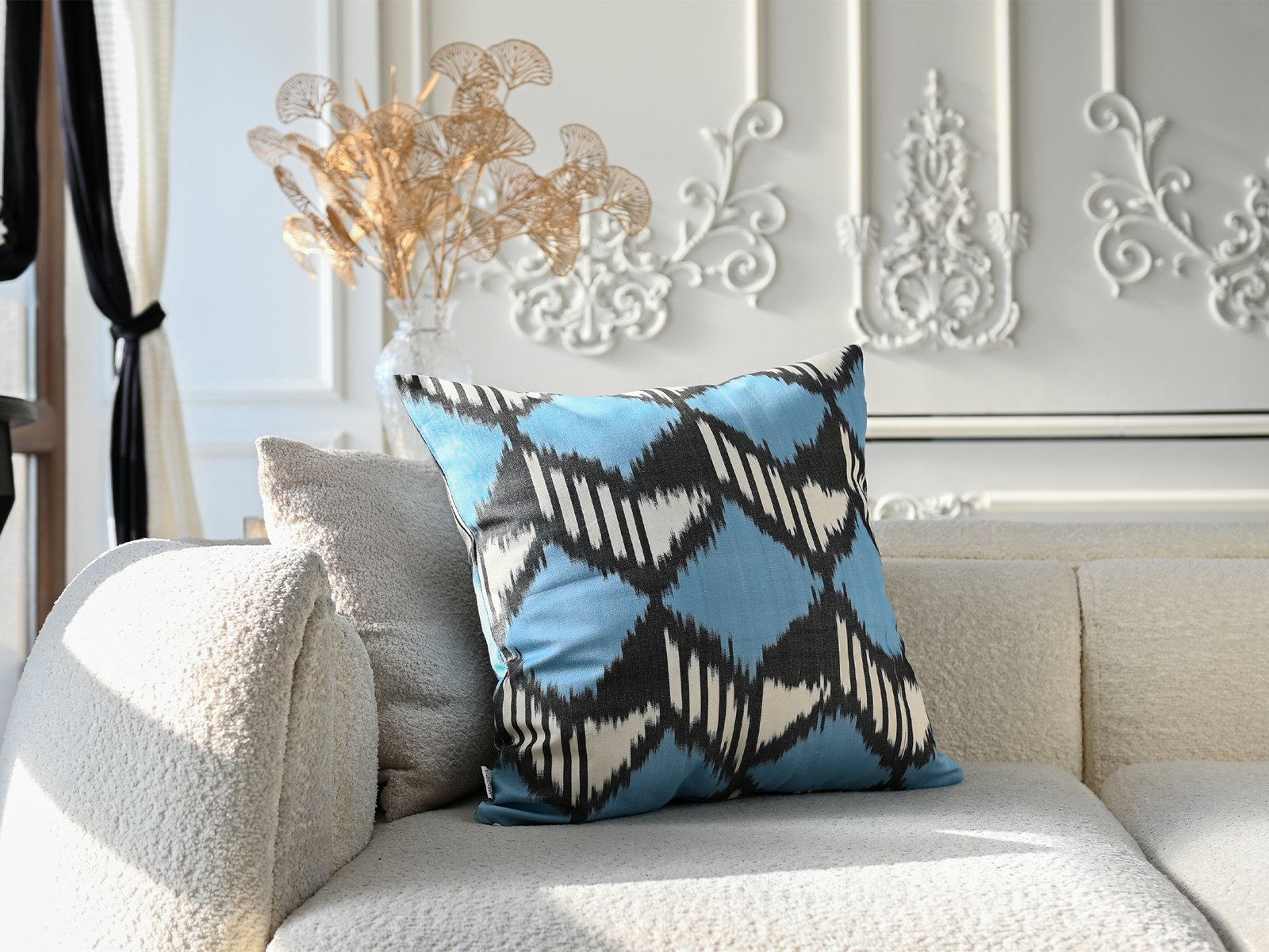 Blue Geometric Ikat Pillow Cover - Image 3