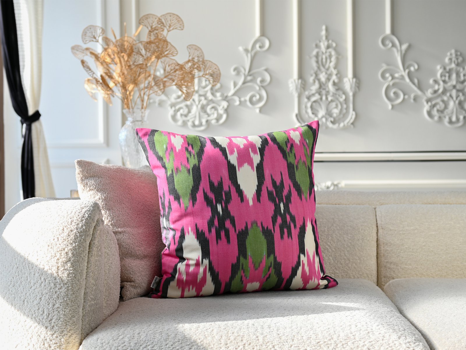Pink Uzbek Ikat Decorative Pillow Cover - Image 3