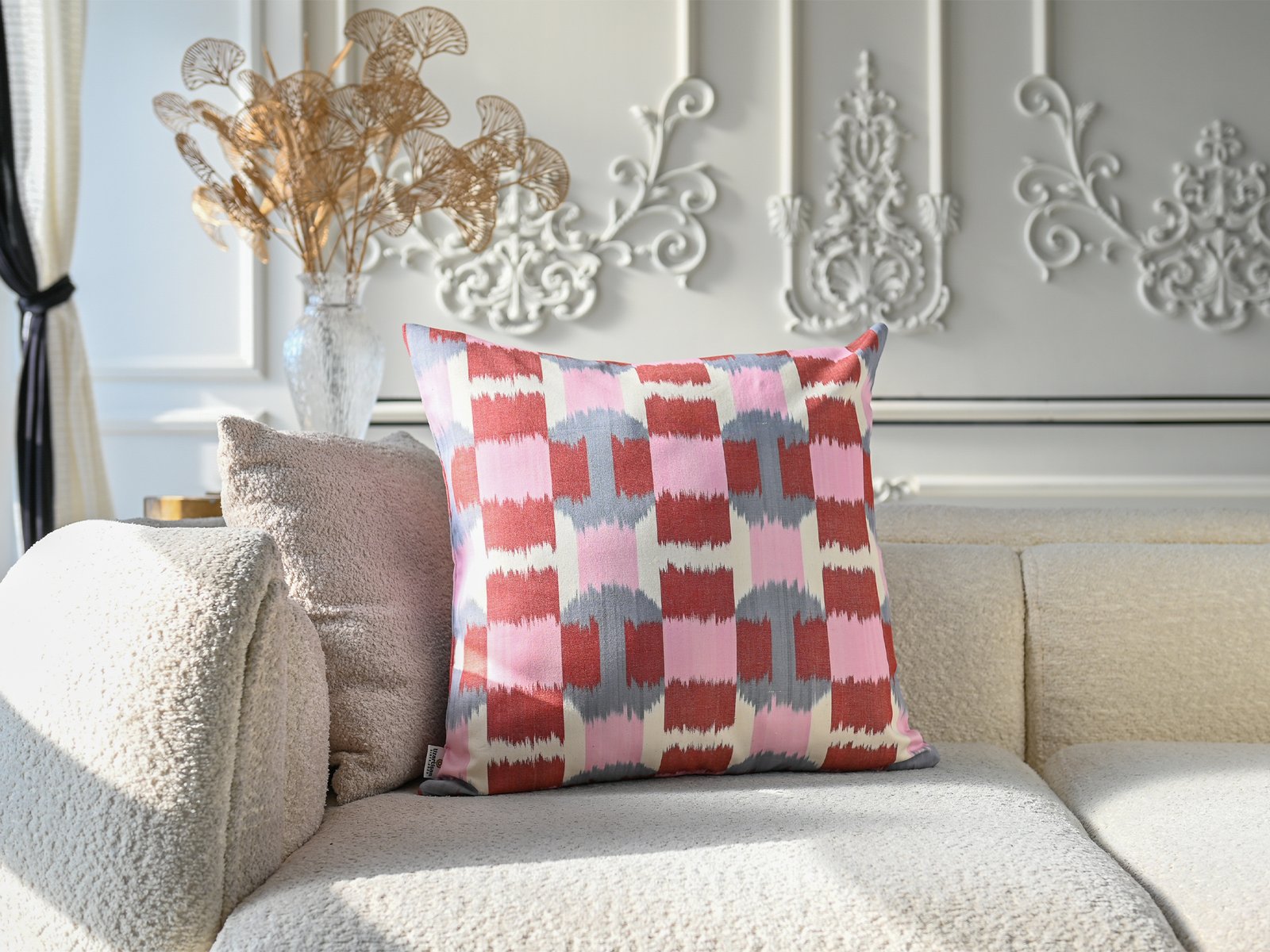 Pink Red Ikat Cushion Cover - Image 3