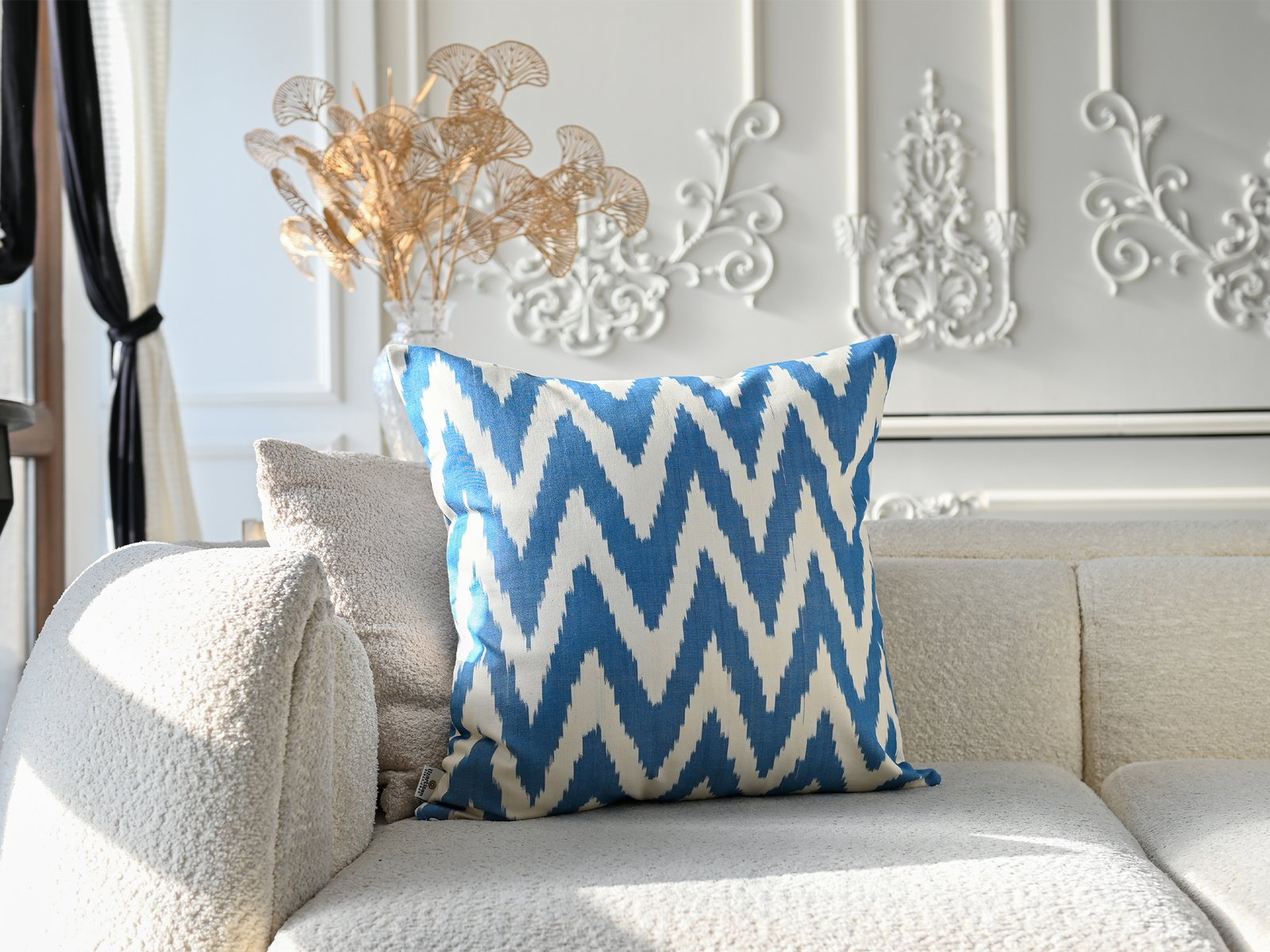 Blue Chevron Ikat Cushion Cover - Image 3