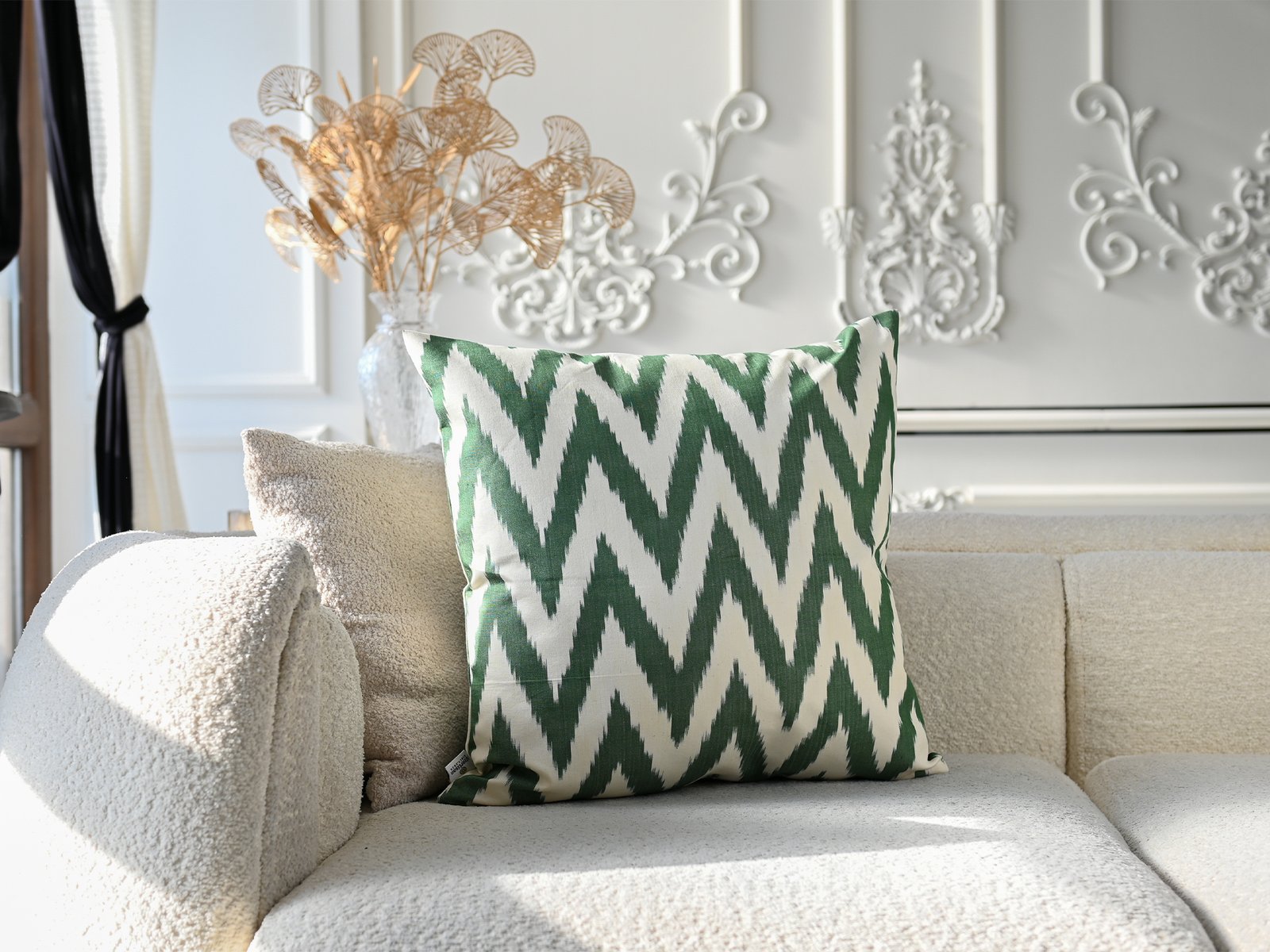Green Chevron Ikat Cushion Cover - Image 3