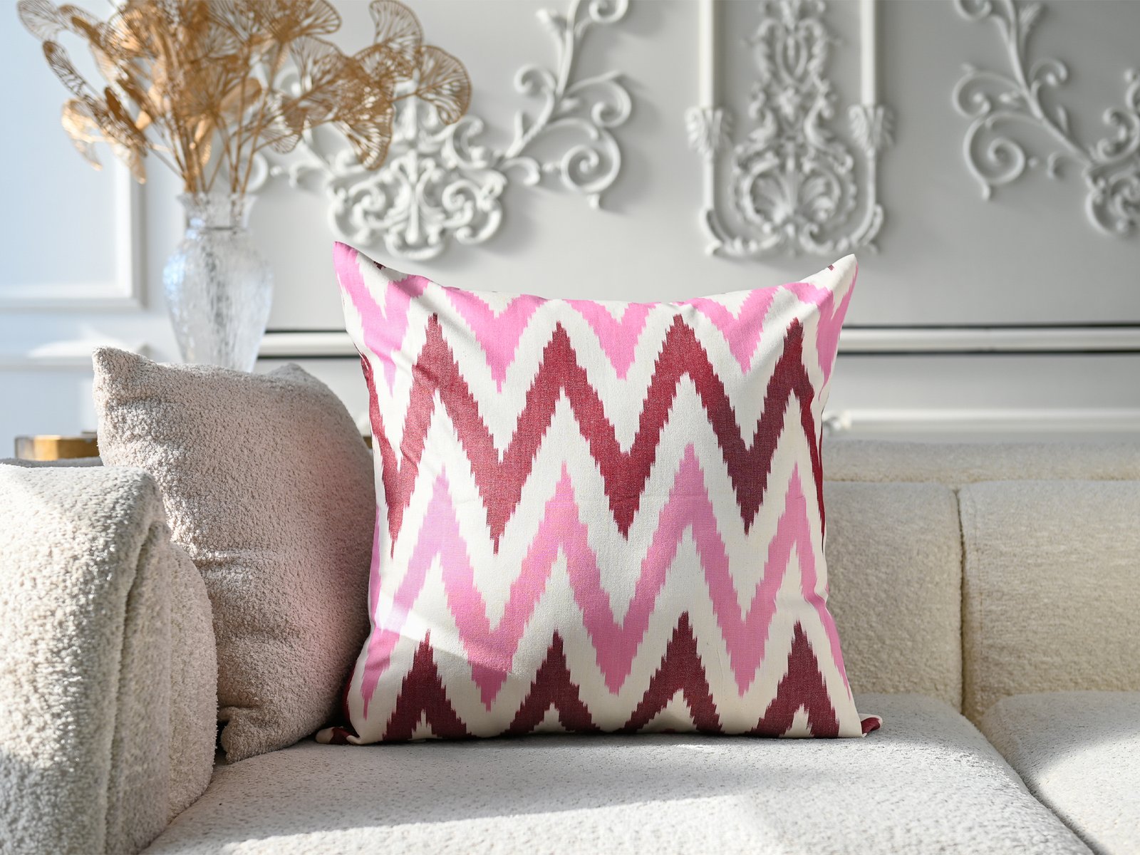 Pink Zigzag Ikat Cushion Cover - Image 3