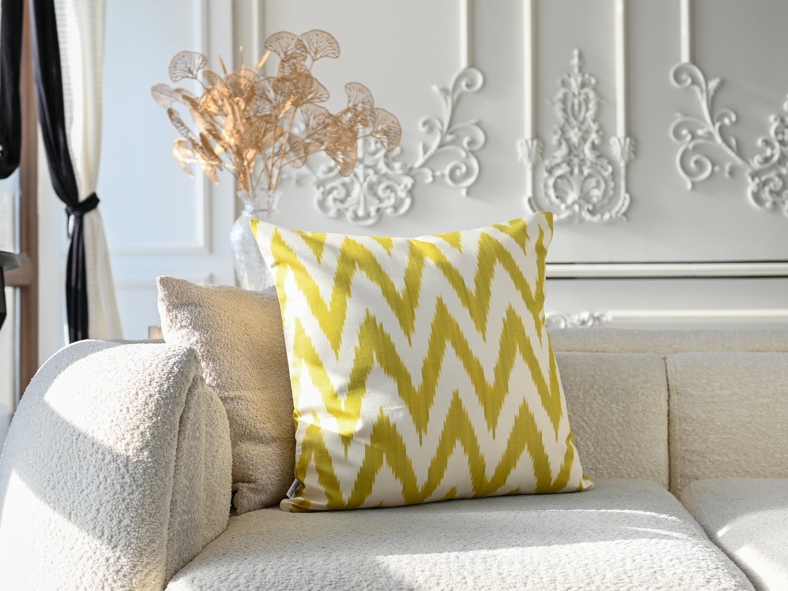 Yellow Chevron Ikat Cushion Cover - Image 3