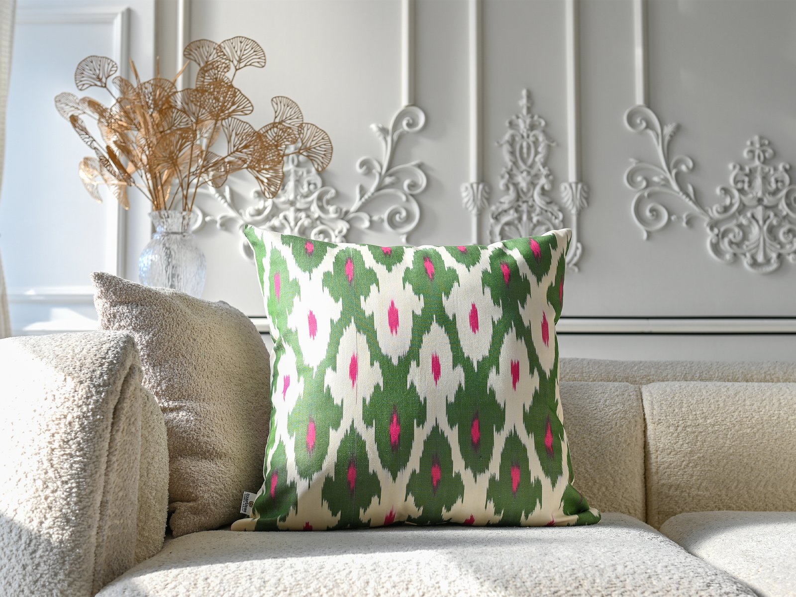 Green and Pink Ikat Pillow Cover - Image 3