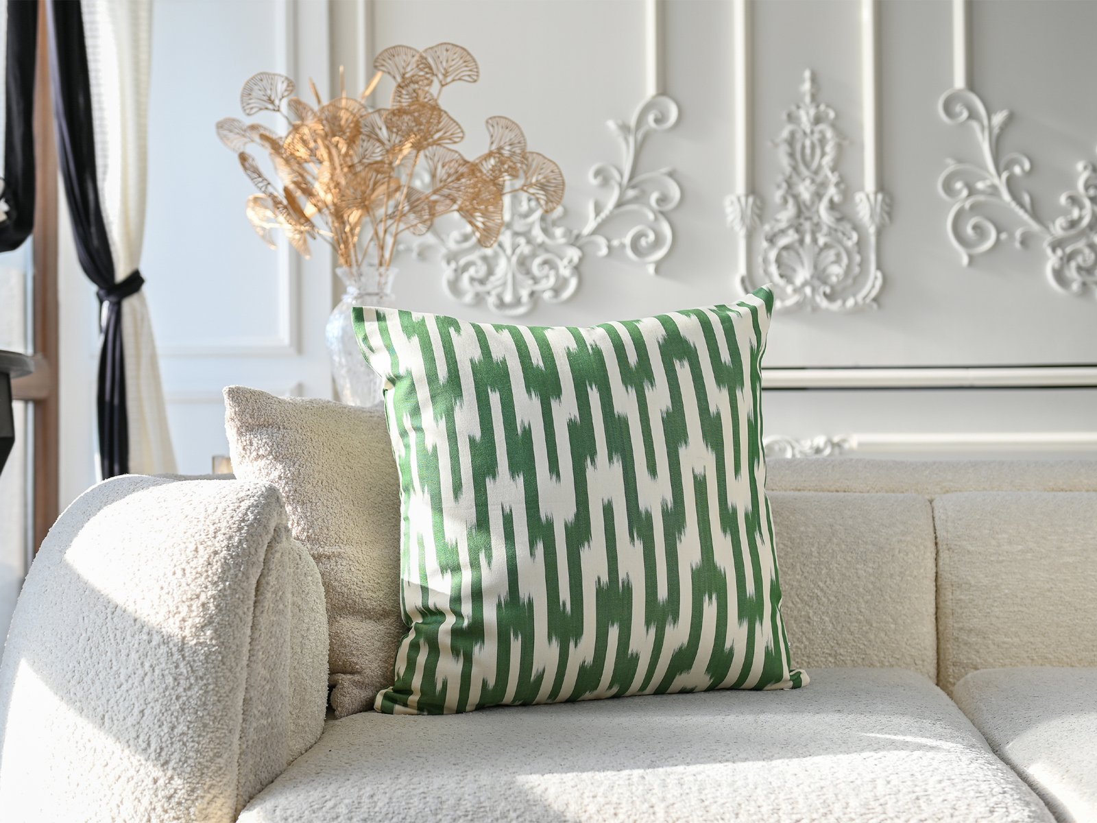 Green Striped Ikat Pillow Cover - Image 3