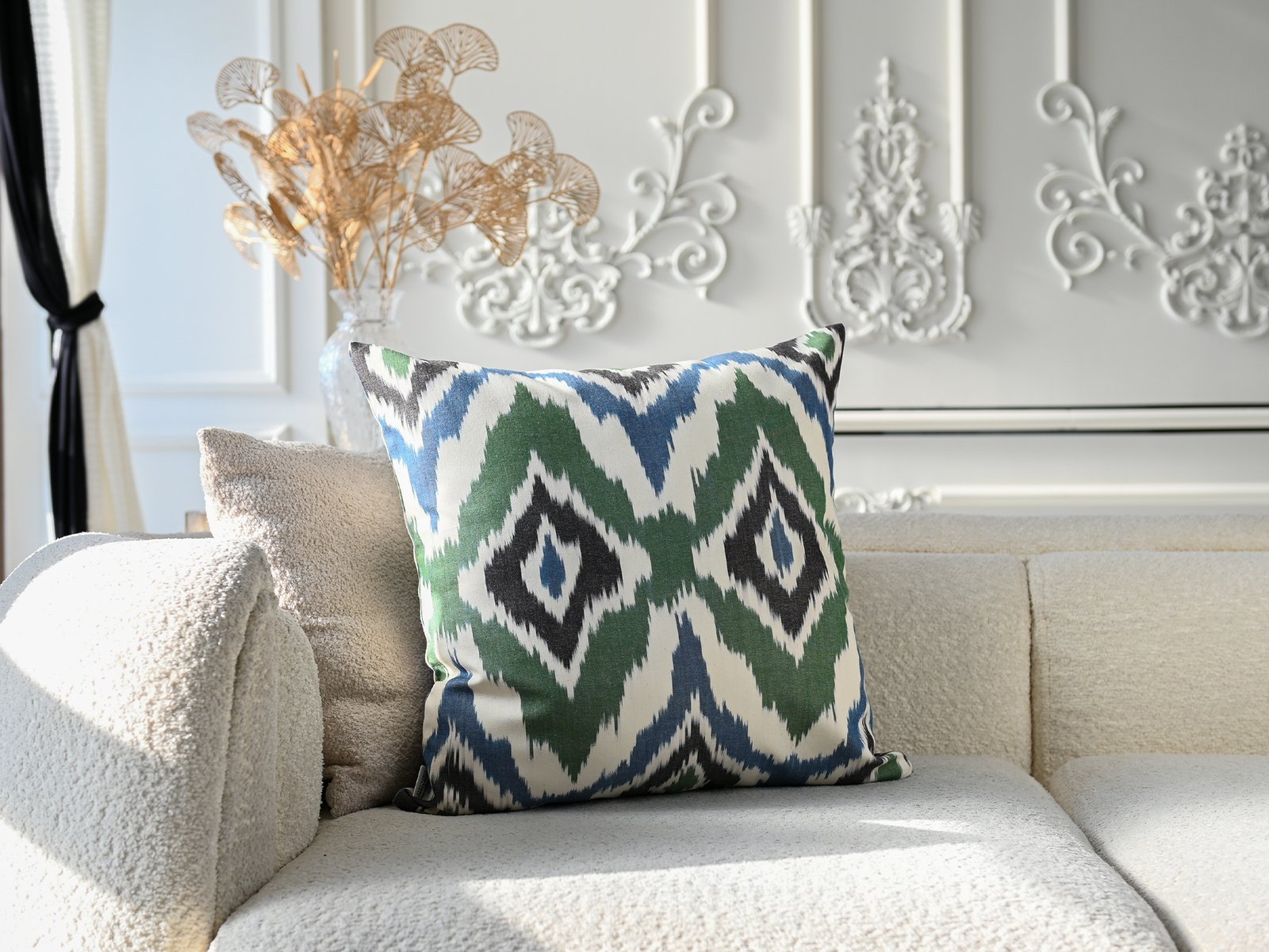 Green Blue Geometric Ikat Pillow Cover - Image 3