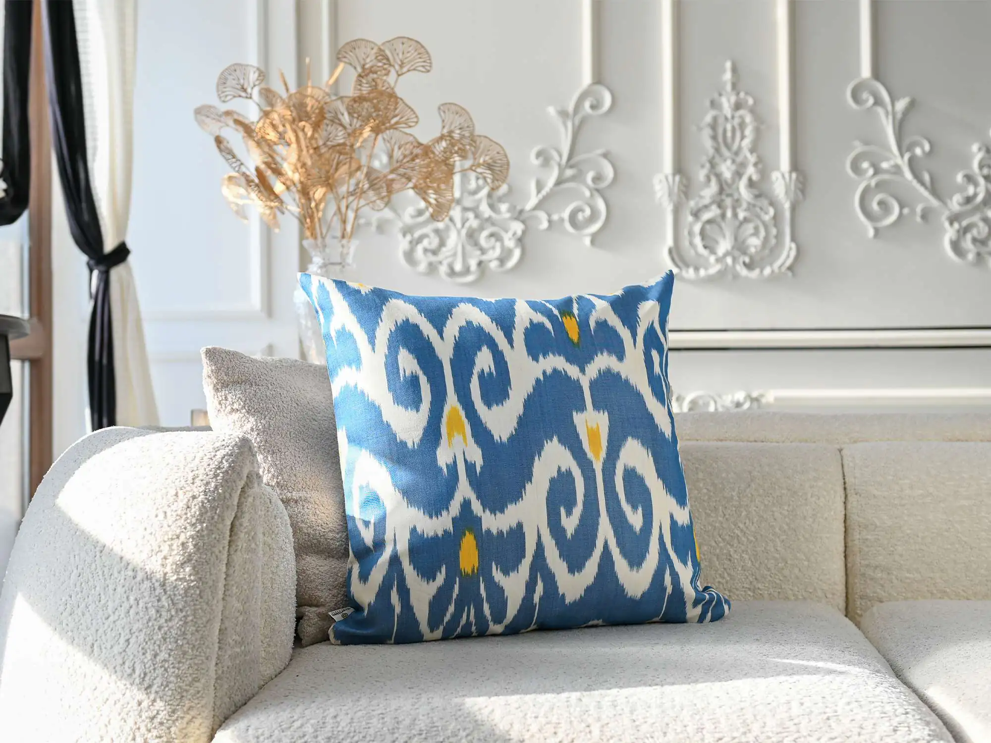 Blue Ikat Pillow Cover For Sale