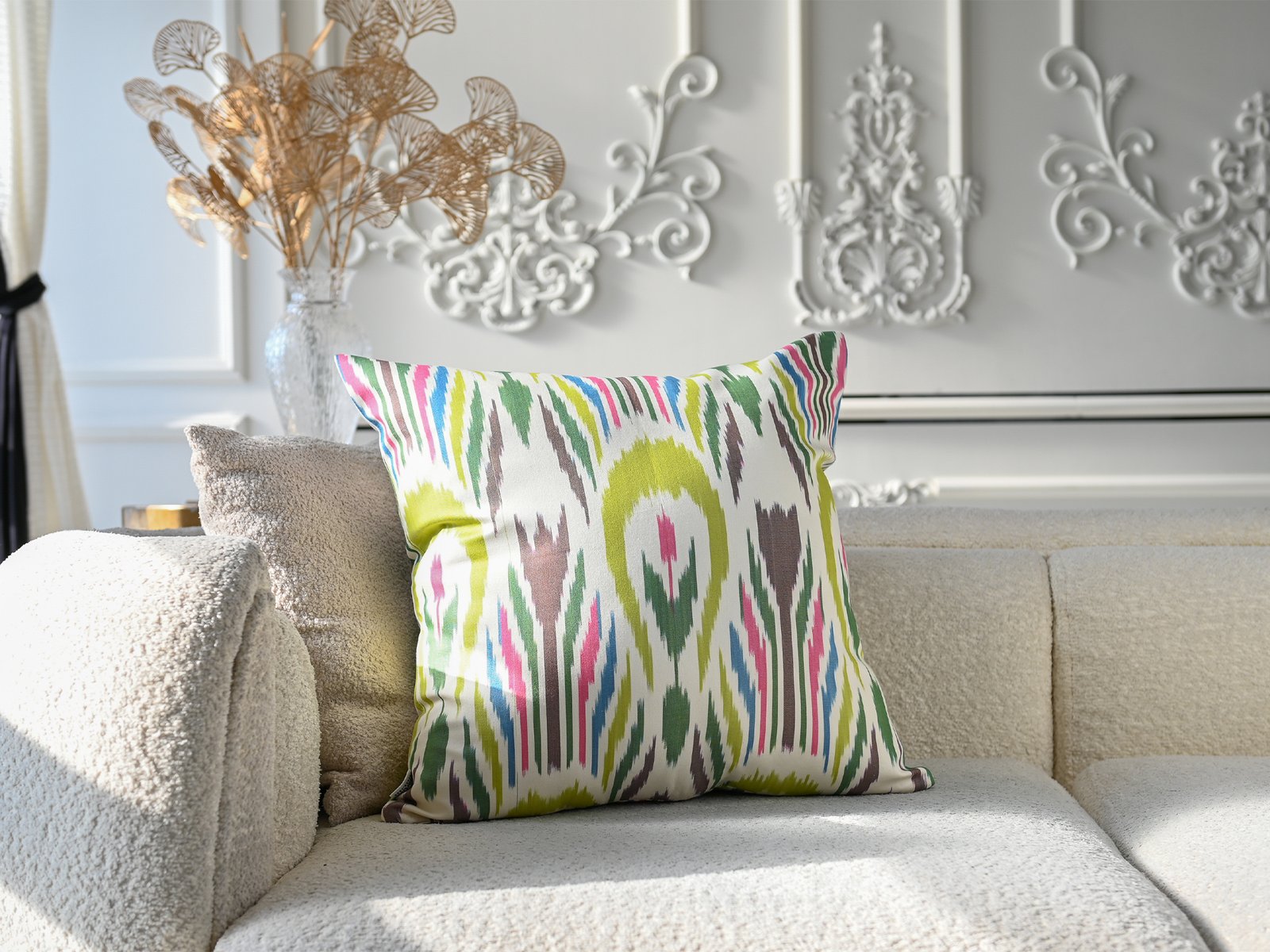 Multicolor Handmade Ikat Pillow Cover - Image 3