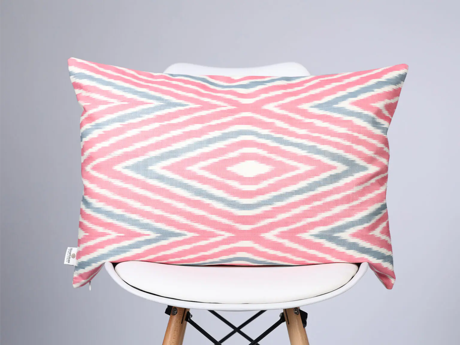 Pink Gray Ikat Lumbar Pillow Cover