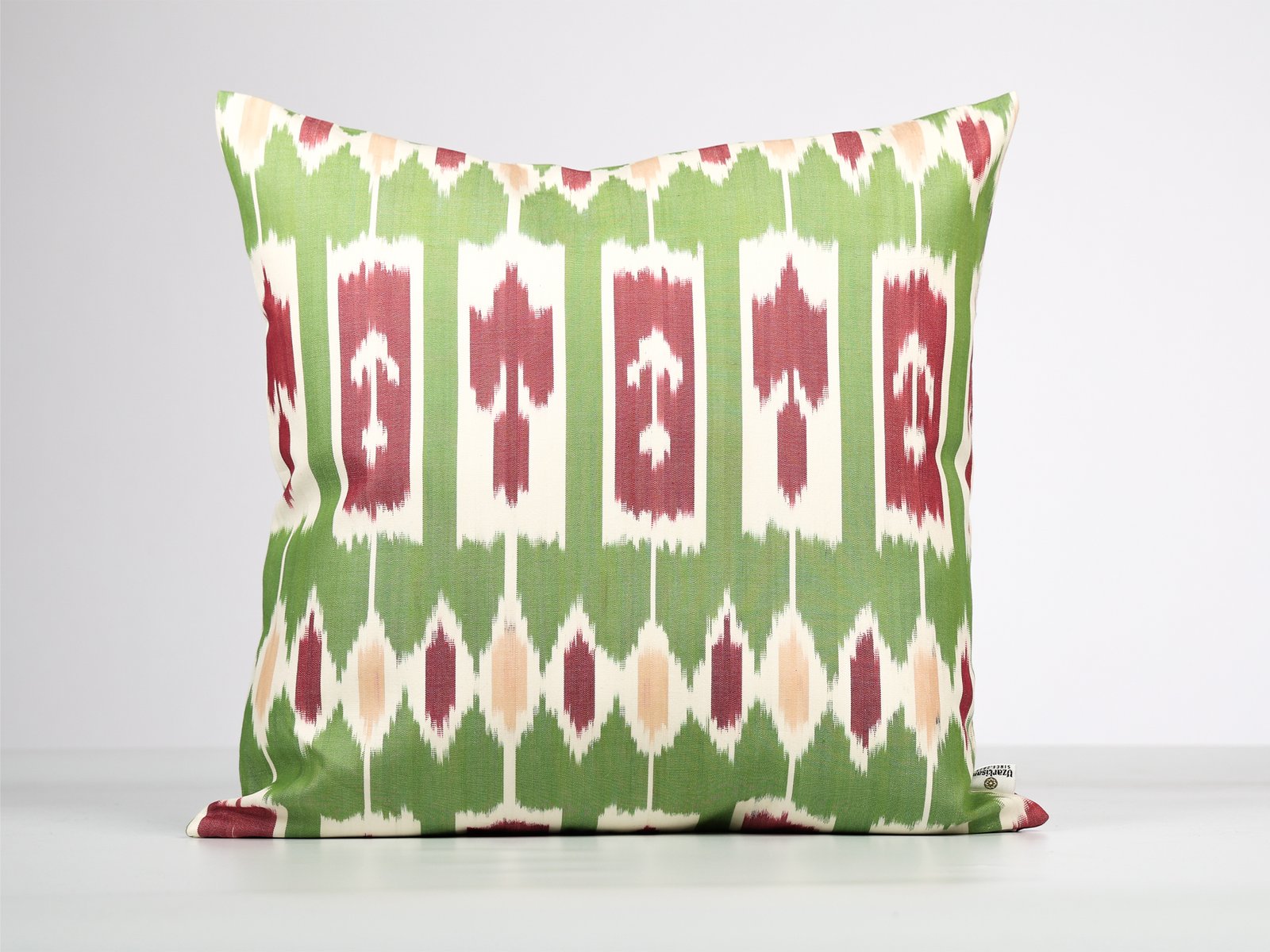 Green Handmade Ikat Pillow Cover For Sale - Image 2