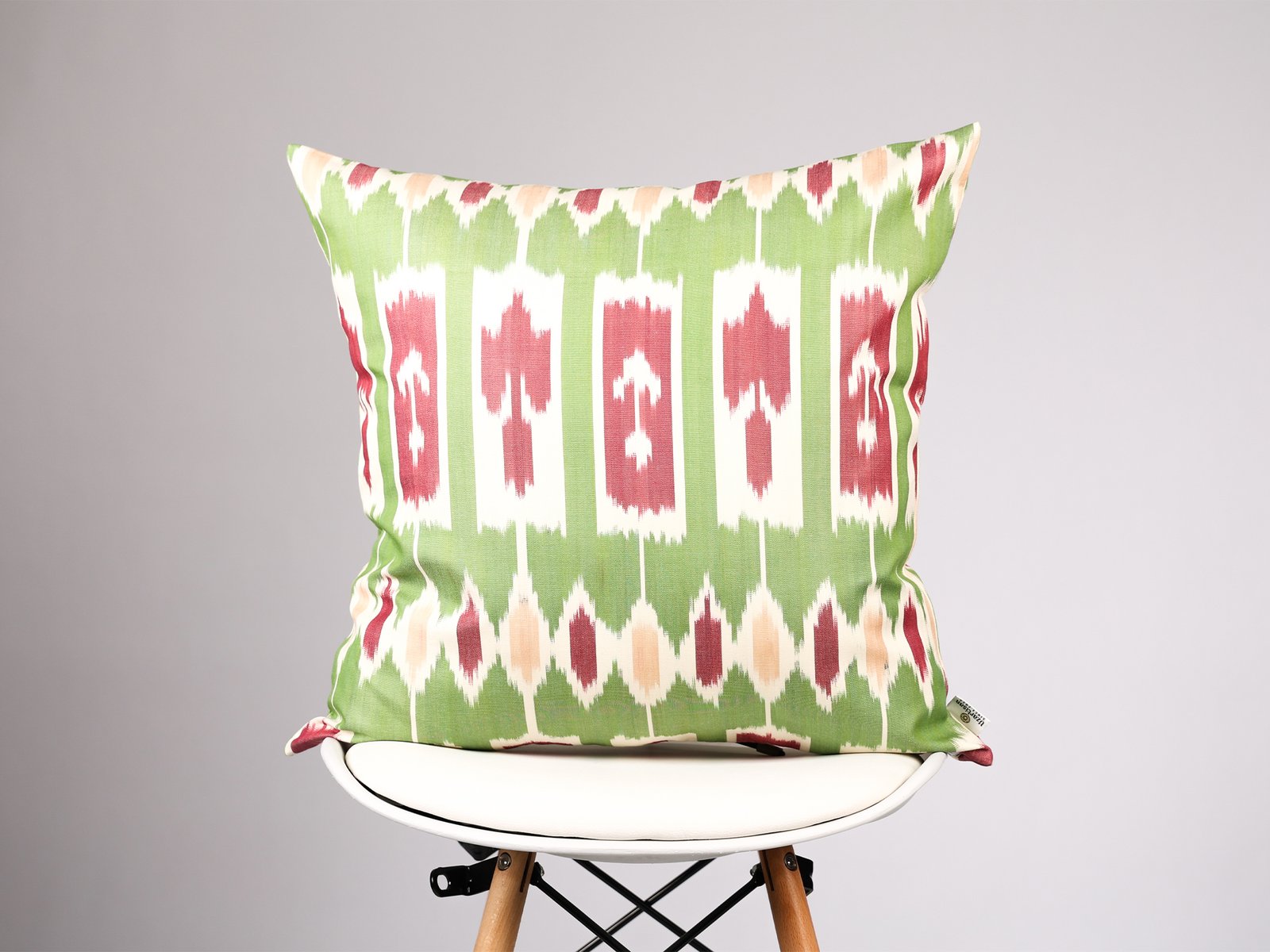 Green Handmade Ikat Pillow Cover For Sale