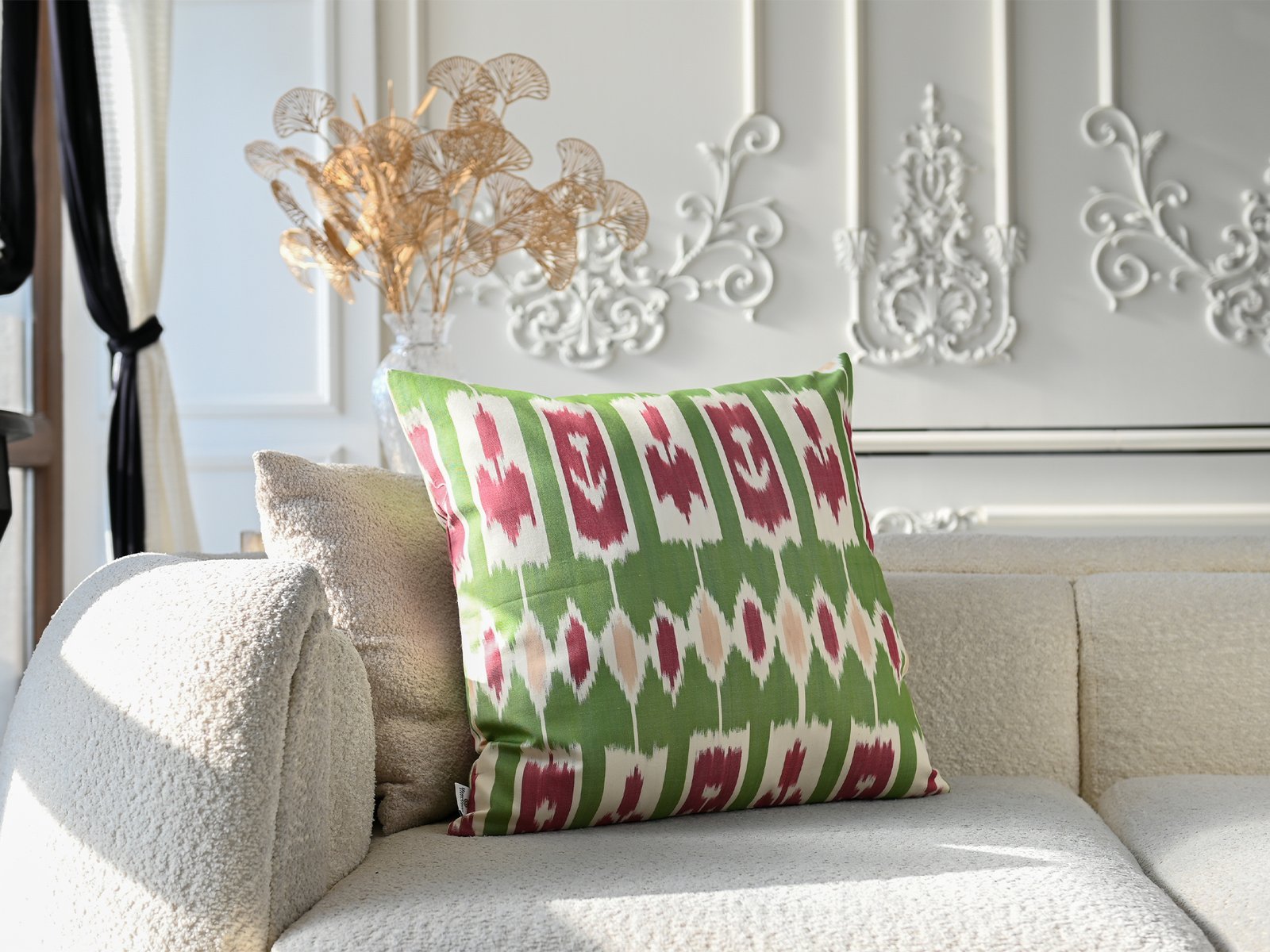 Green Handmade Ikat Pillow Cover For Sale - Image 3