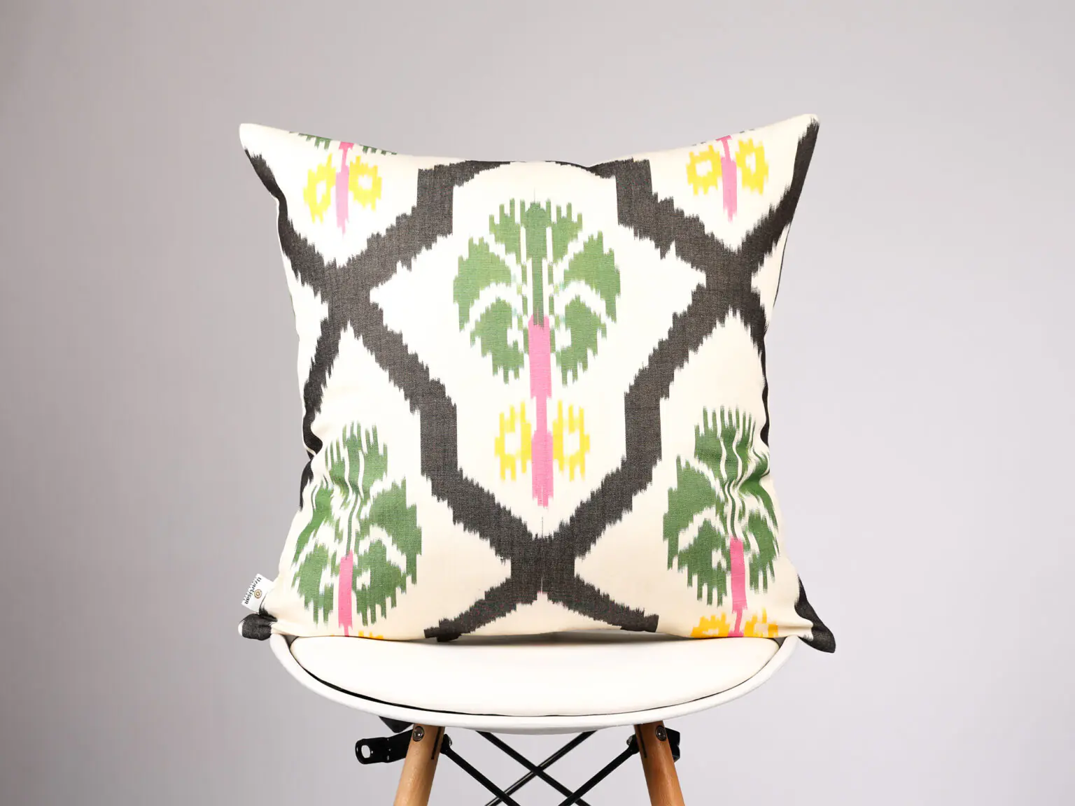 White and Black Geometric Ikat Pillow Cover