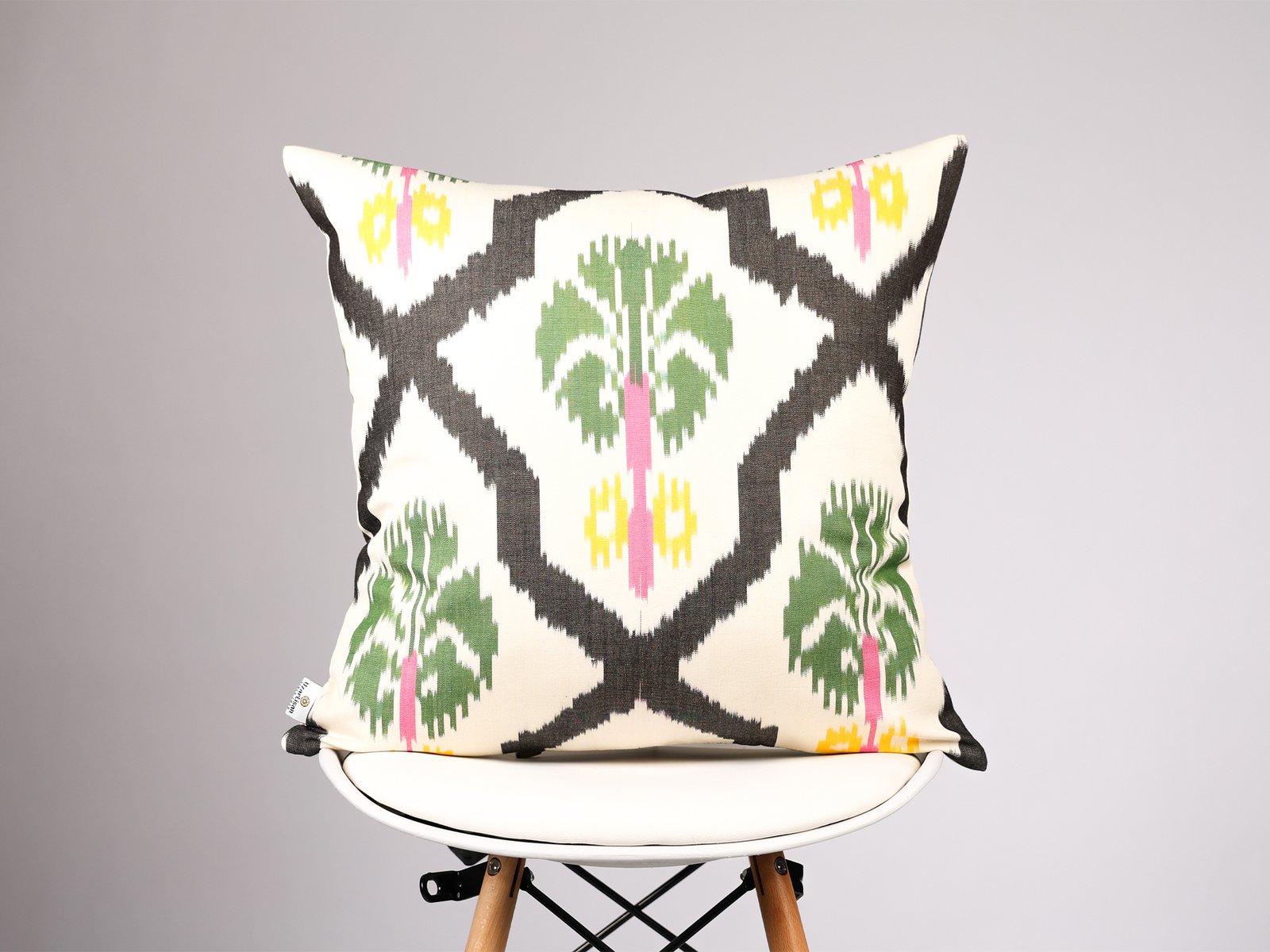White and Black Geometric Ikat Pillow Cover