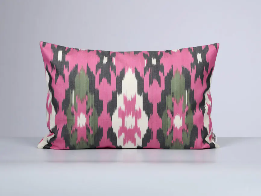 Pink and Black Ikat Cushion Cover