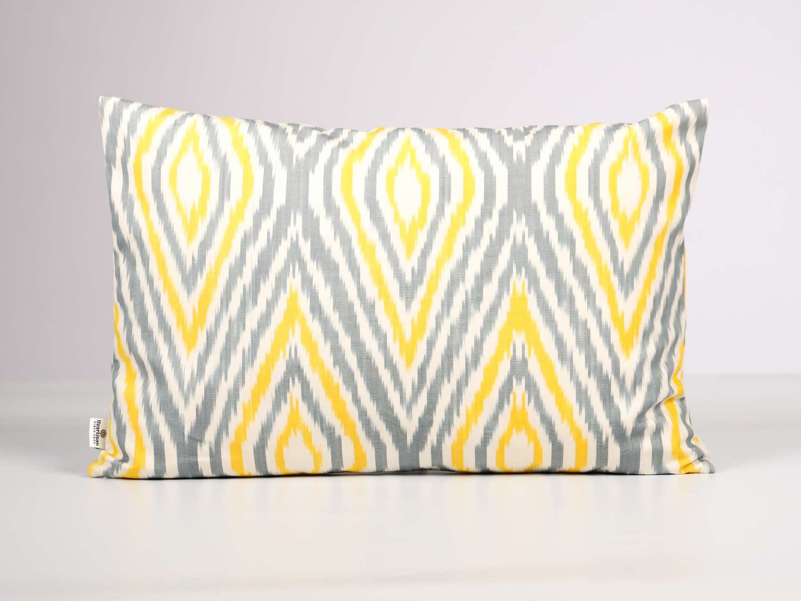 Yellow Gray Ikat Pillow Cover – Modern Decorative Cushion - Image 2