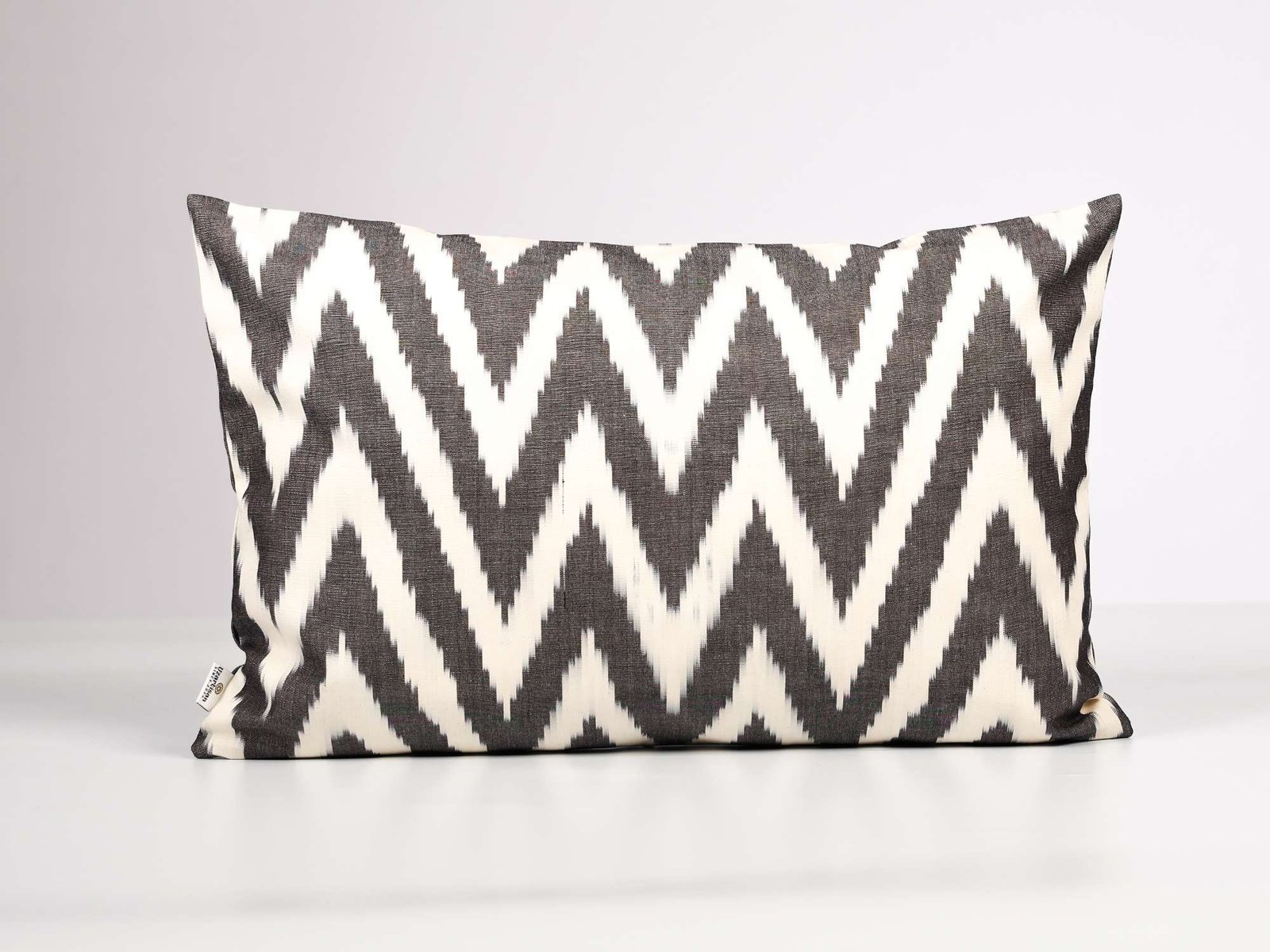 Black Chevron Cotton Ikat Cushion - Image 2