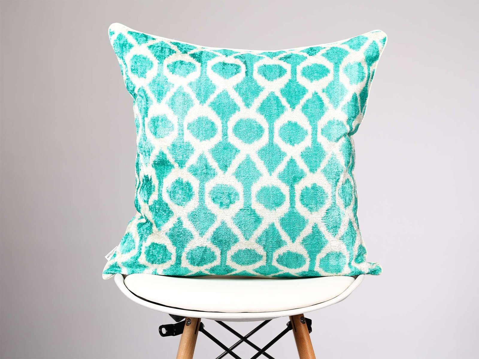 Teal Silk Velvet Ikat Pillow Cover
