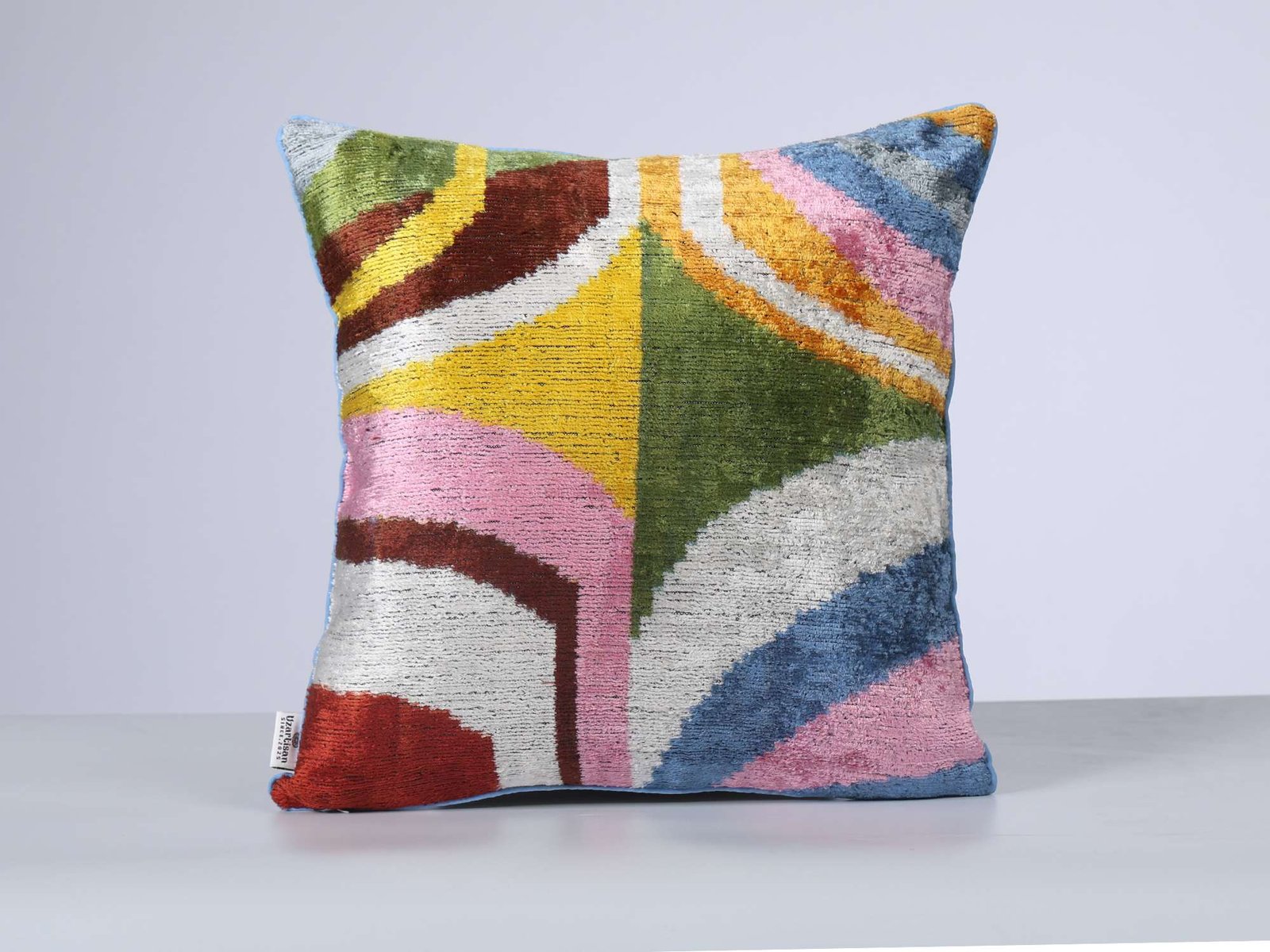 Multicolor Abstract Handwoven Silk Velvet Lumbar Pillow Cover - Image 3