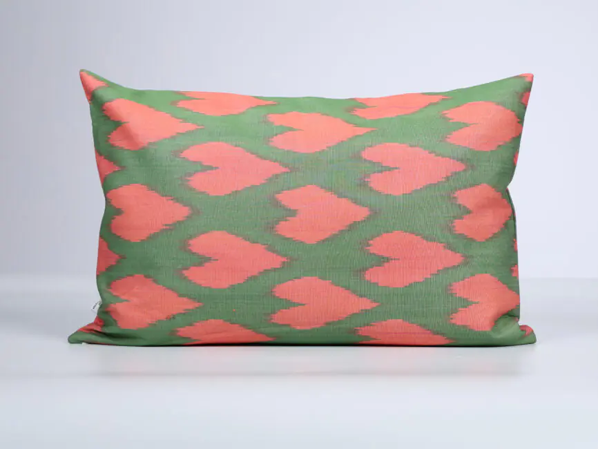 Pink and Green Ikat Pattern Cushion Cover