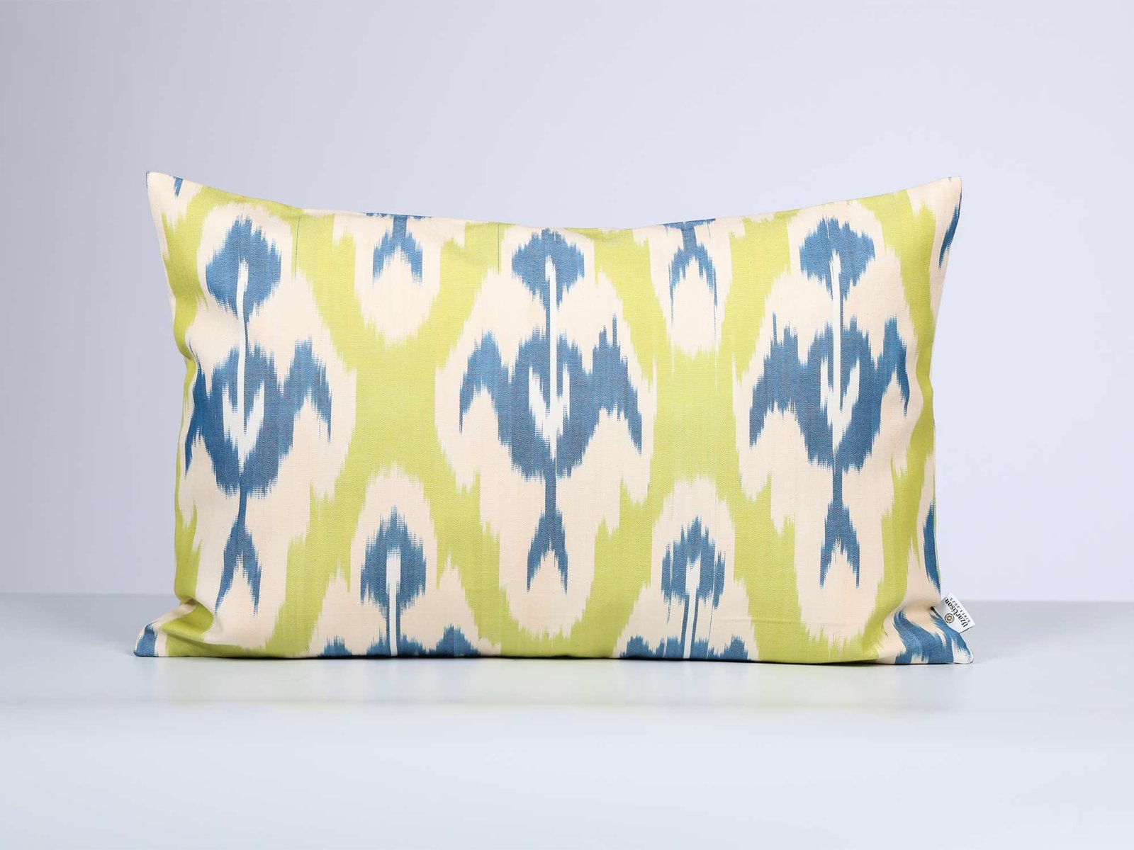 Lime Green and Blue Ikat Cushion Cover - Image 2