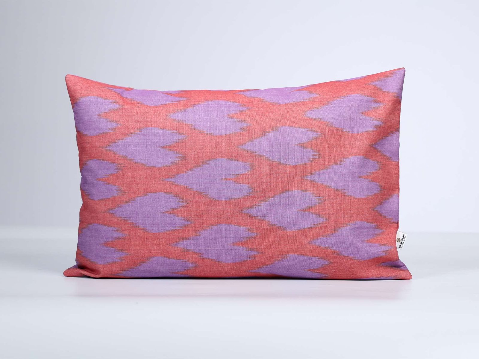 Coral Pink and Lavender Ikat Cushion Cover - Image 2