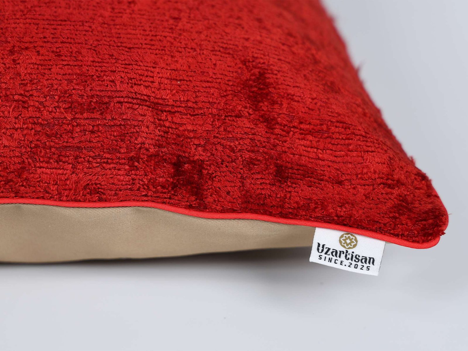 Red Silk Velvet Handwoven Pillow Cover