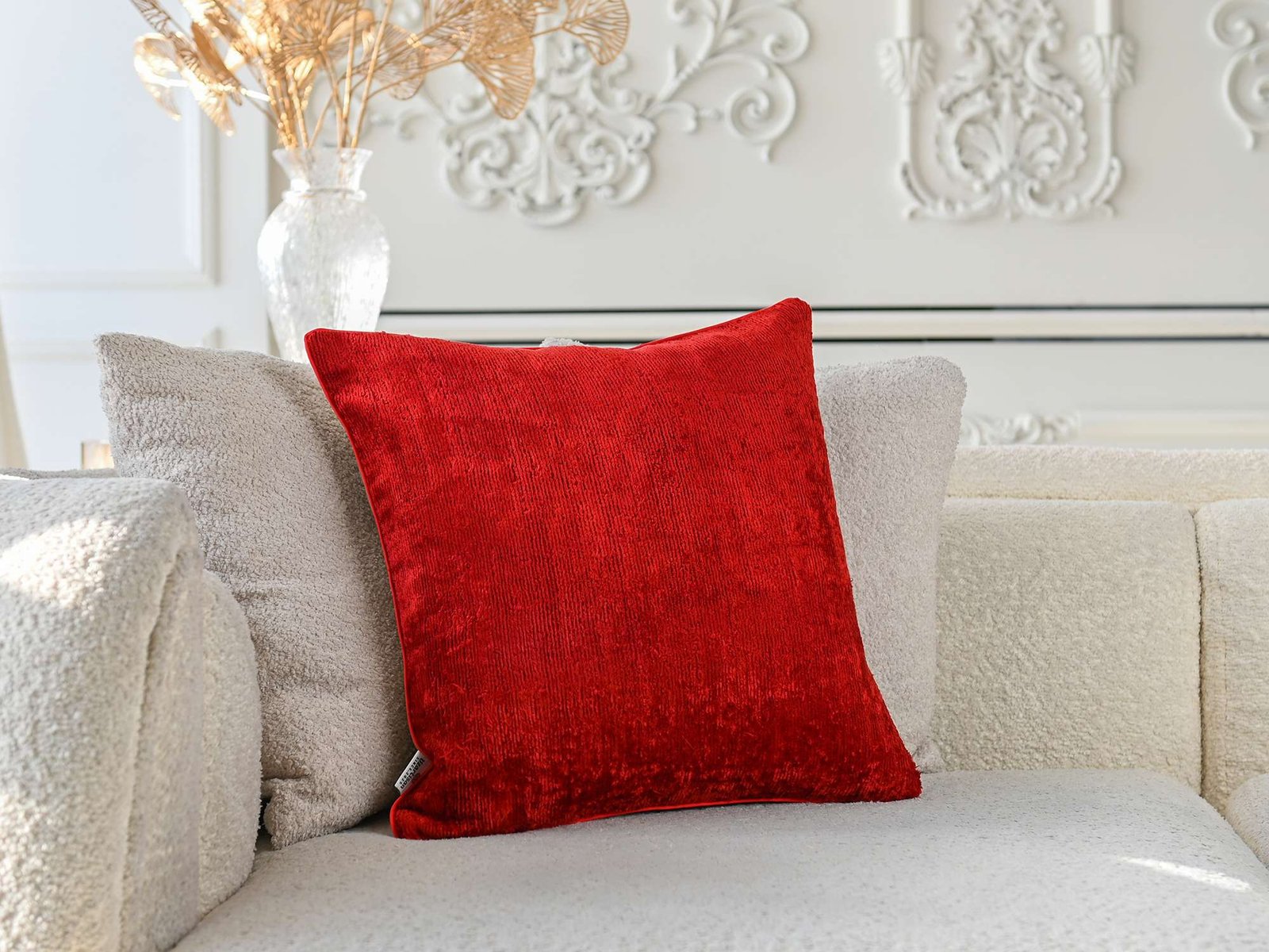 Red Silk Velvet Handwoven Pillow Cover