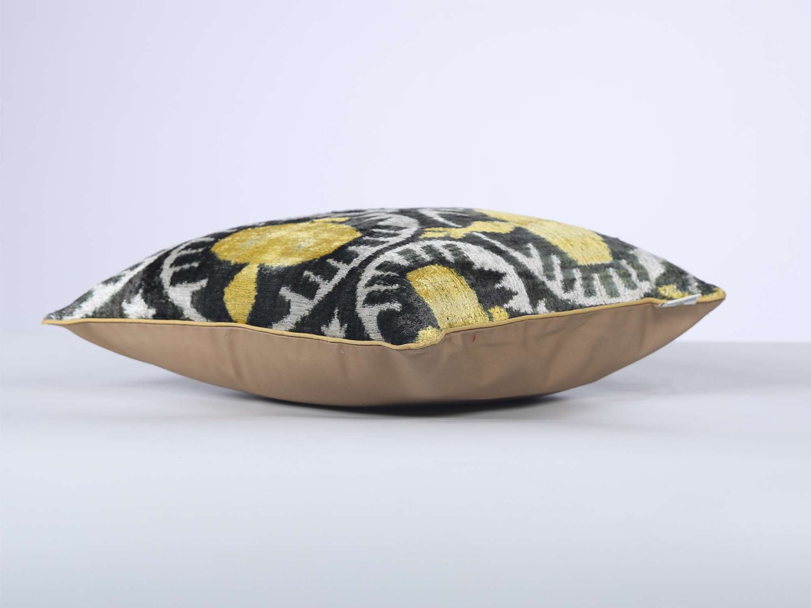 Grey Yellow Pomegranate Handwoven Silk Velvet Ikat Pillow Cover