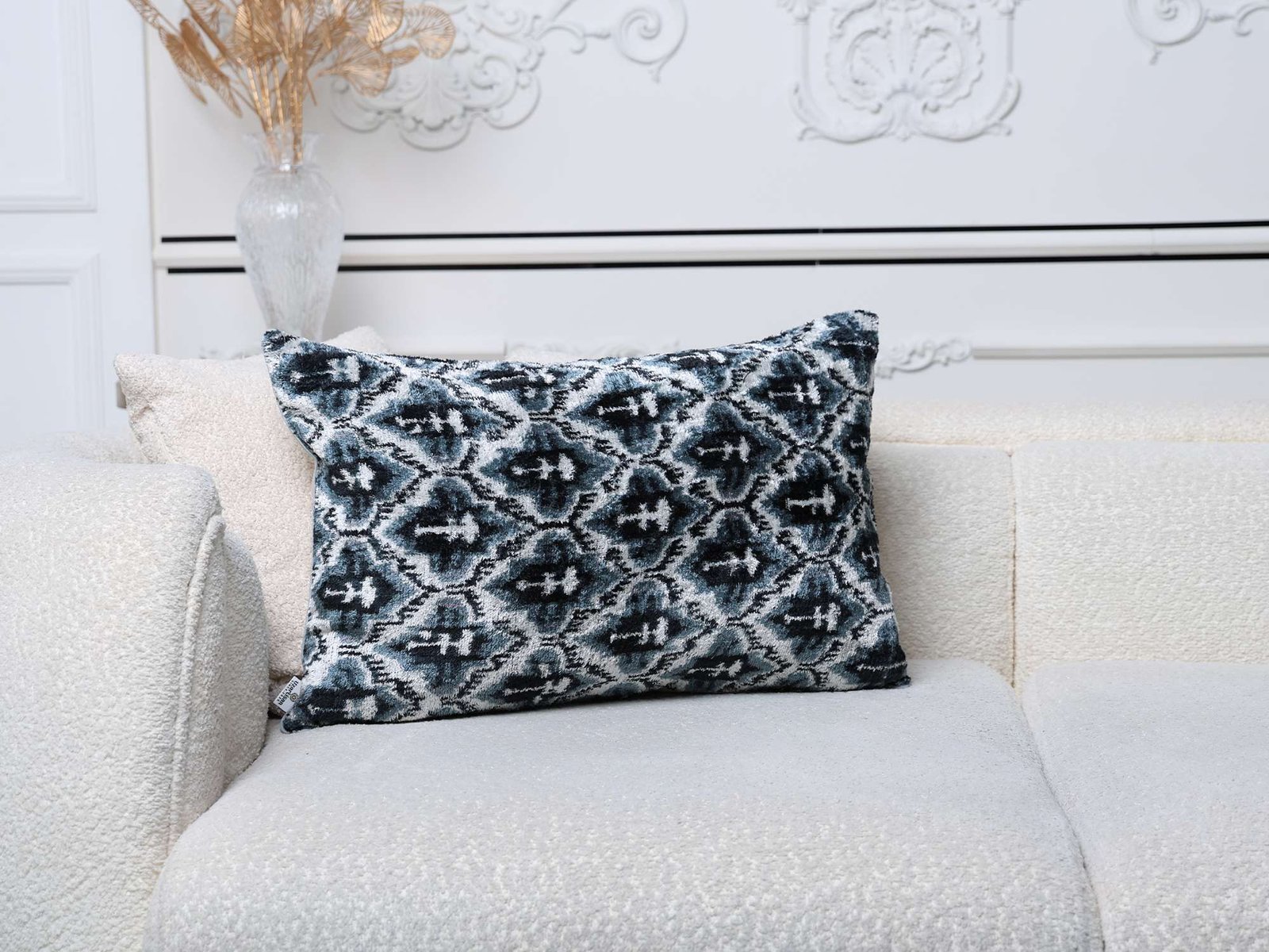 Grey Handwoven Silk Velvet Ikat Pillow Cover