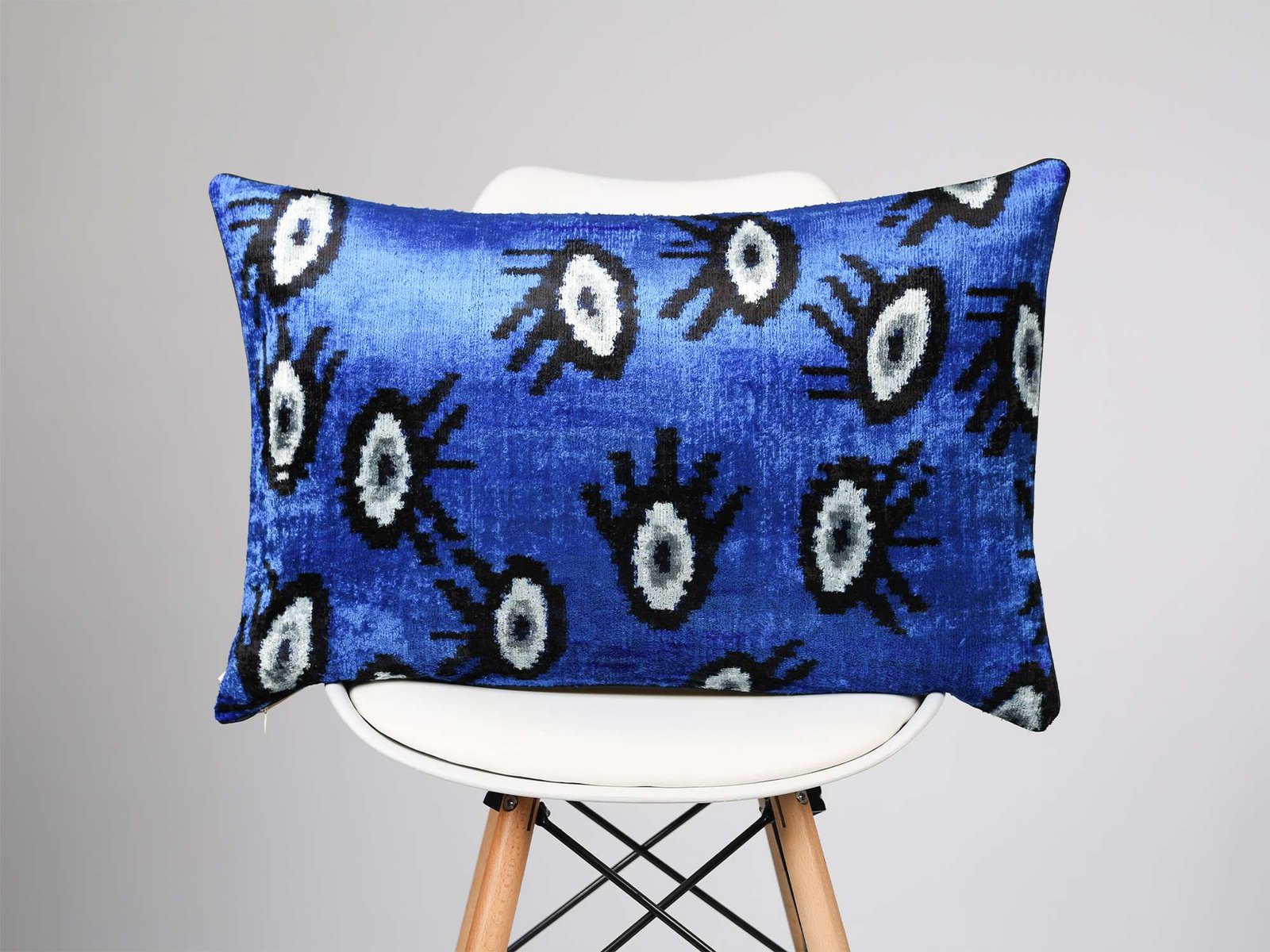 Evil Eye Handwoven Silk Velvet Ikat Lumbar Pillow Cover