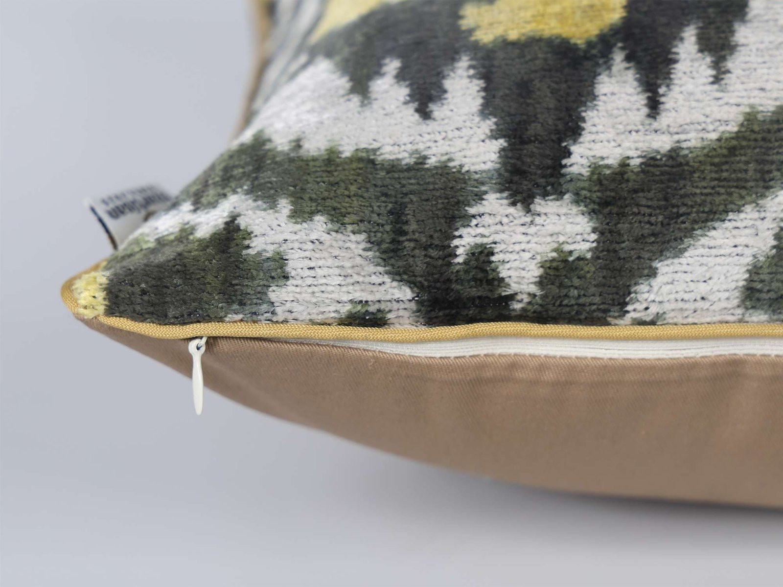 Grey Yellow Pomegranate Handwoven Silk Velvet Ikat Pillow Cover