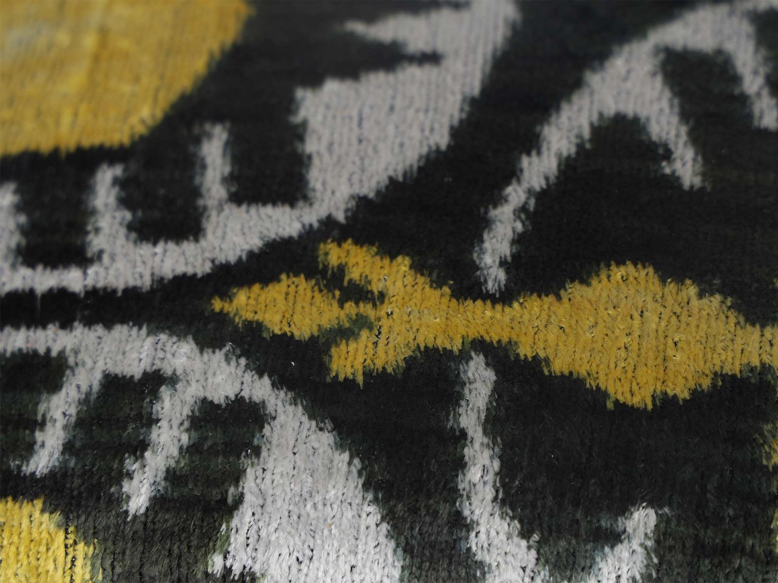 Grey Yellow Pomegranate Handwoven Silk Velvet Ikat Pillow Cover